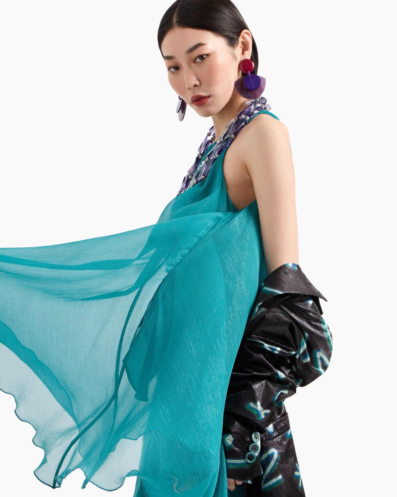 Lurex crépon silk sleeveless tunic dress Slide 5