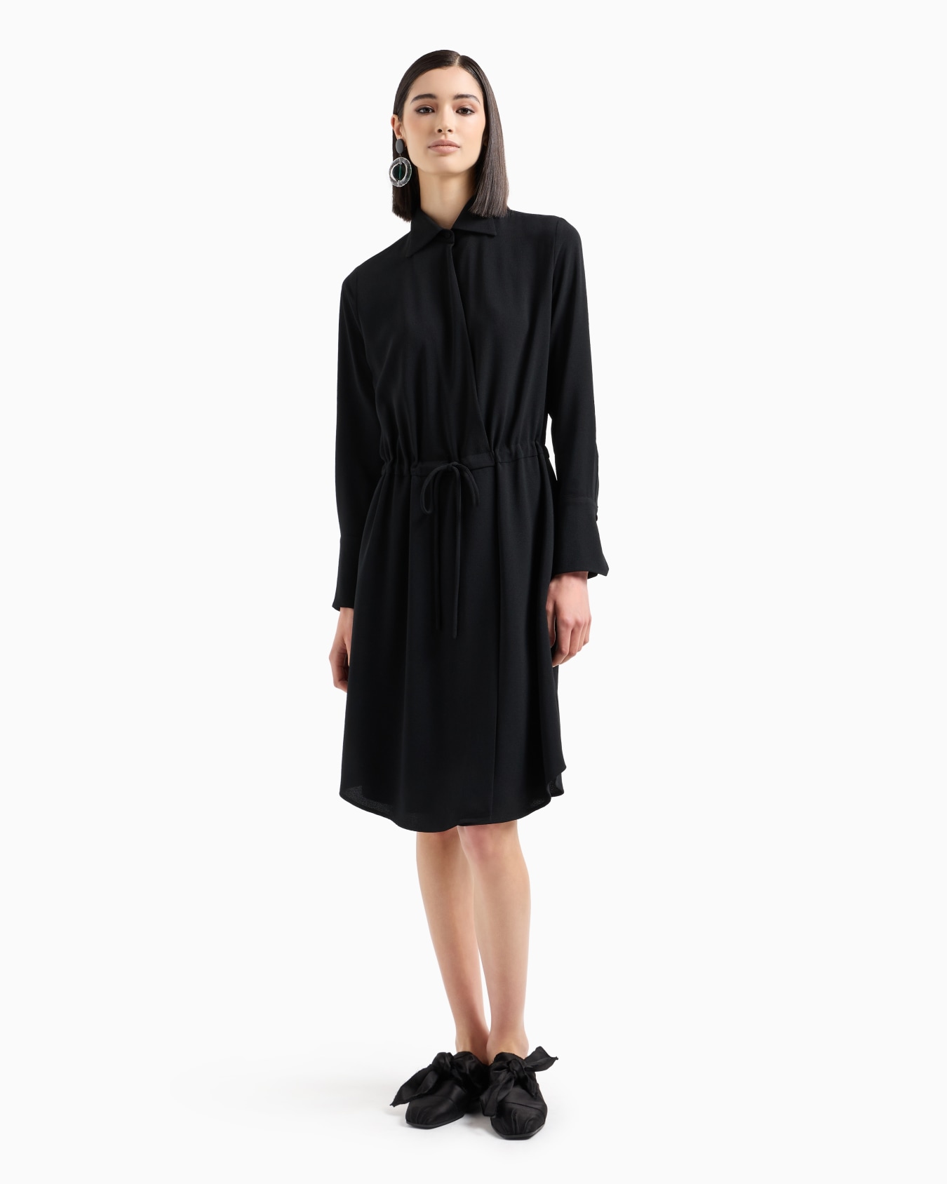 Stretch sablé fabric drawstring dress Slide 1