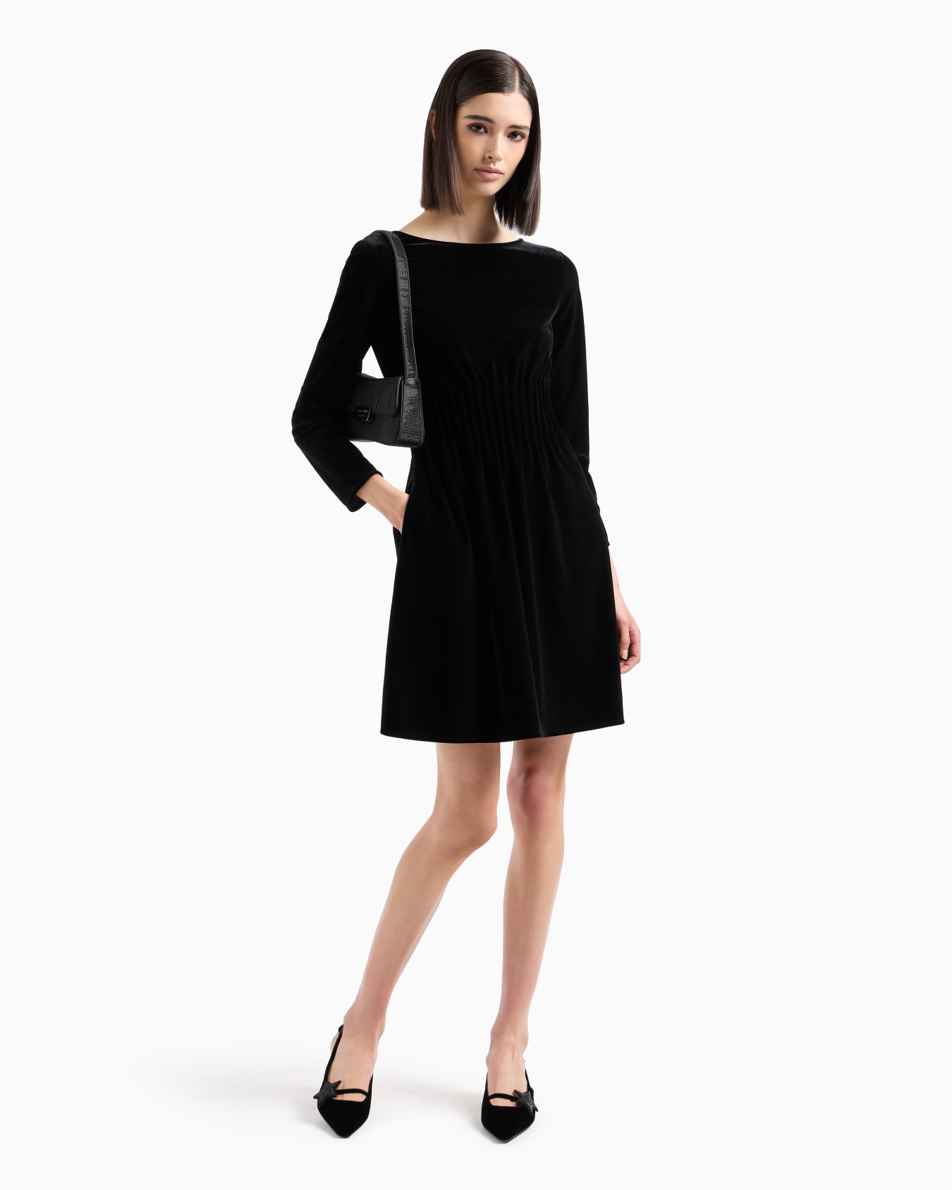 Chenille flared dress with ribs Slide 3