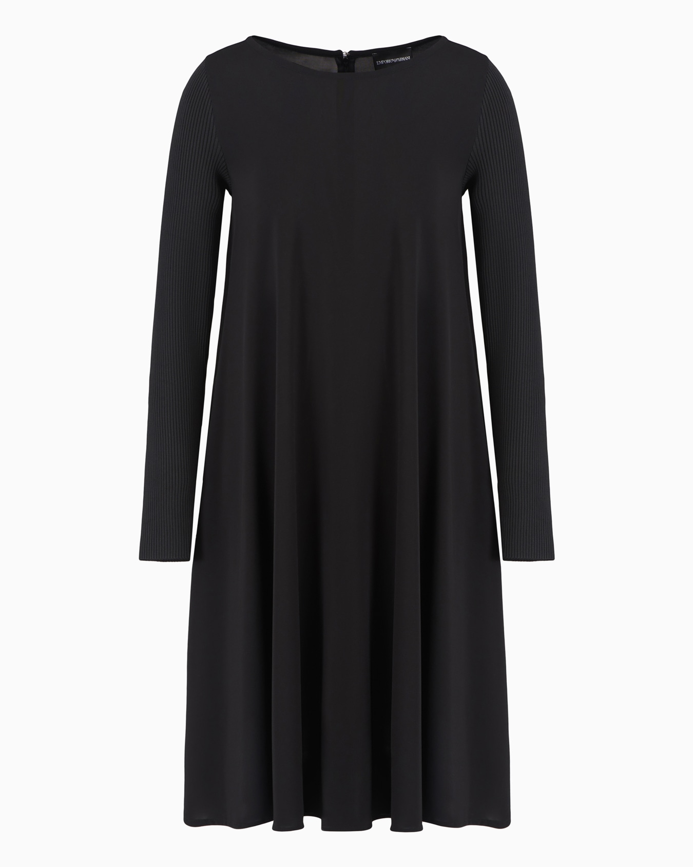 Vestido de crepé de viscosa con mangas de punto acanalado Diapositiva 0