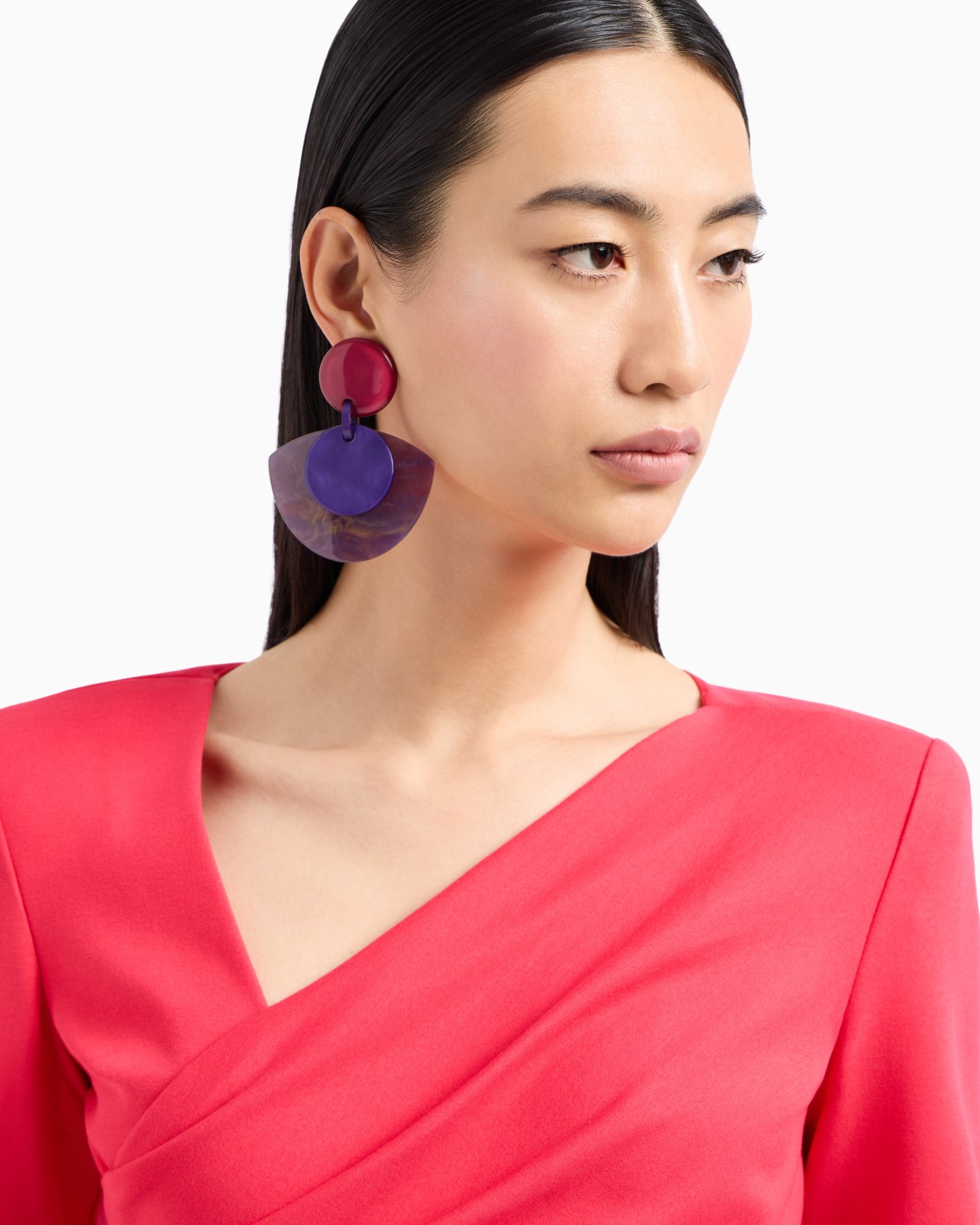 Stretch Milano stitch fabric dress with asymmetric cross-over and draping Slide 4