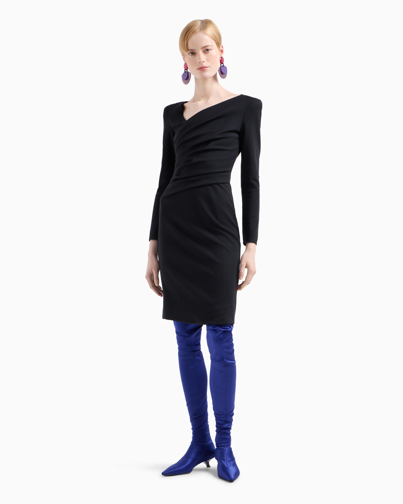 Robe croisée asymétrique avec drapé en tissu stretch point Milano Diapositive 1