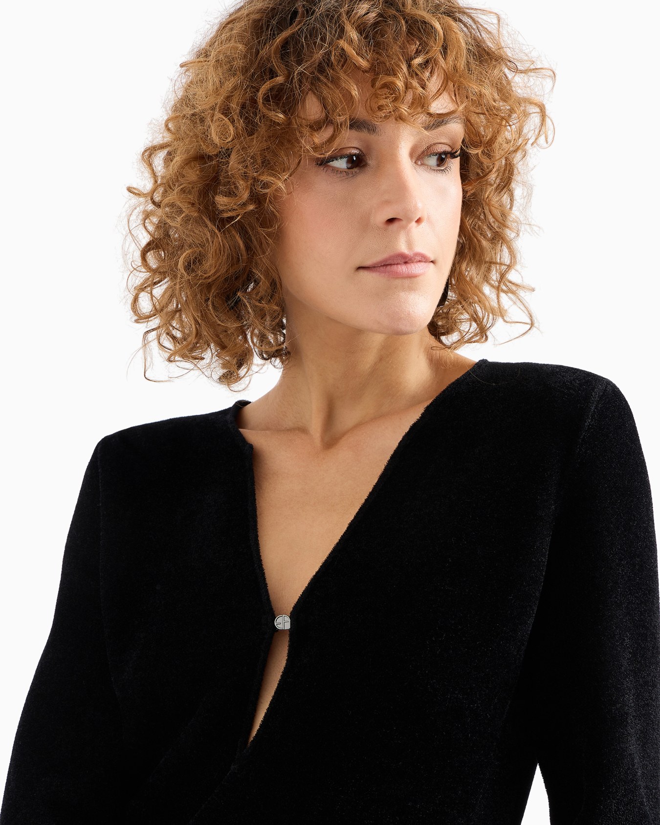 Bonded terry-effect chenille V-neck dress Slide 5