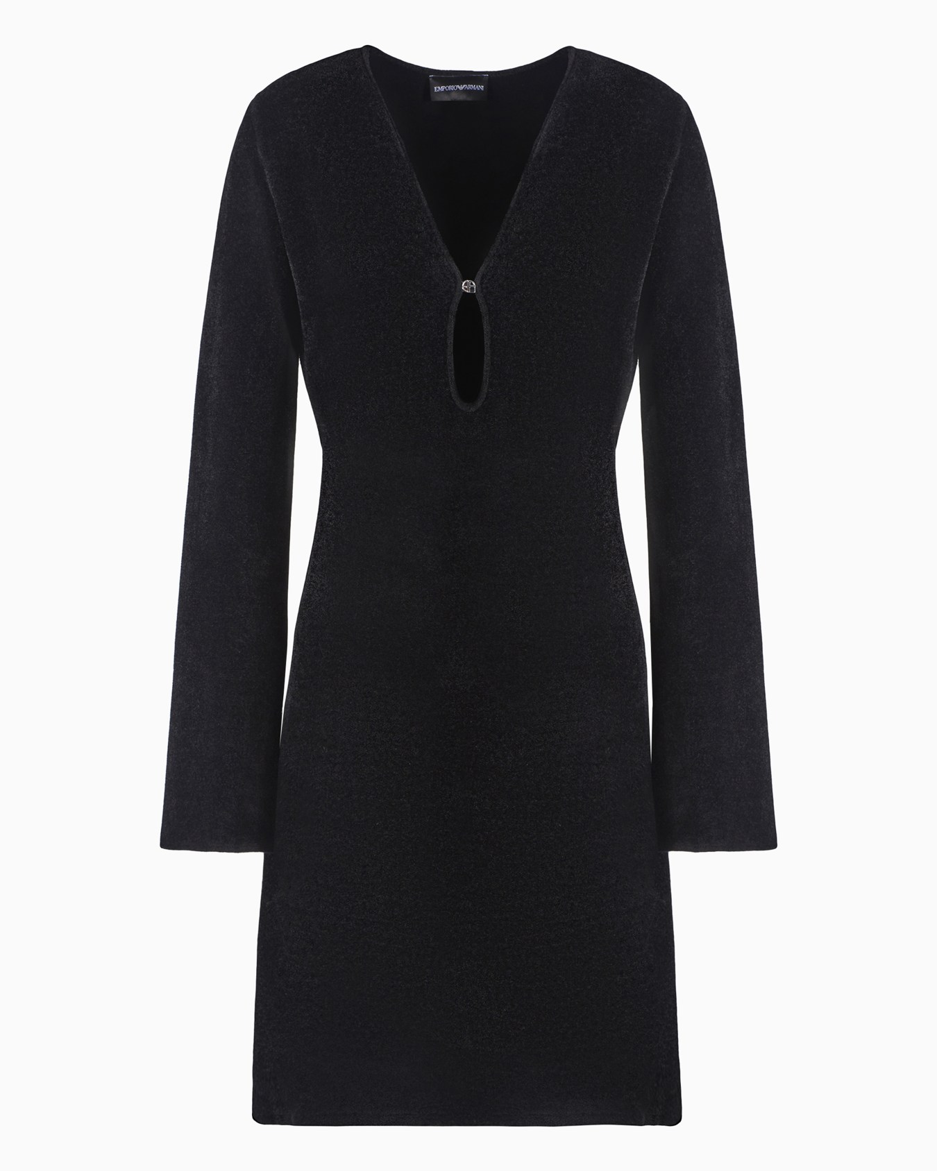 Bonded terry-effect chenille V-neck dress Slide 0