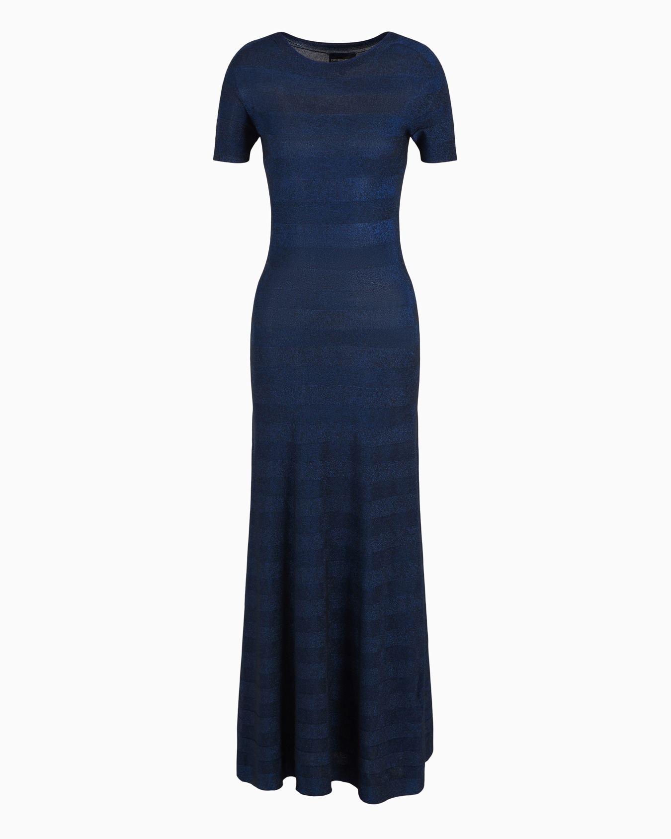 Seamless long dress in a viscose knit striped-effect knit and purl construction Slide 0