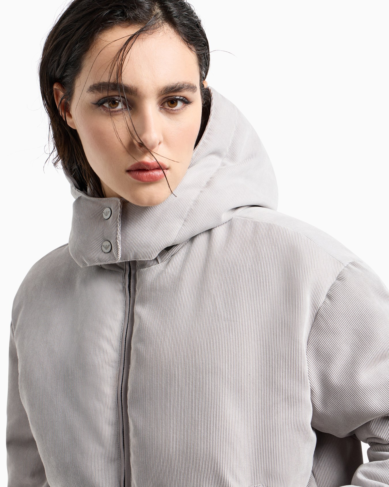 ASV water-repellent corduroy down jacket with hood and recycled down Slide 5