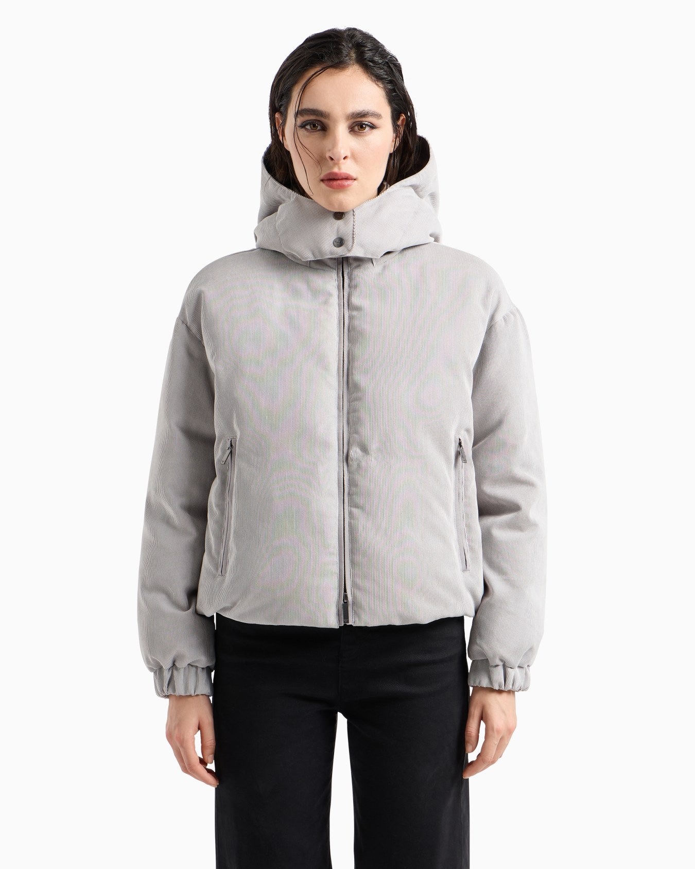 ASV water-repellent corduroy down jacket with hood and recycled down Slide 2