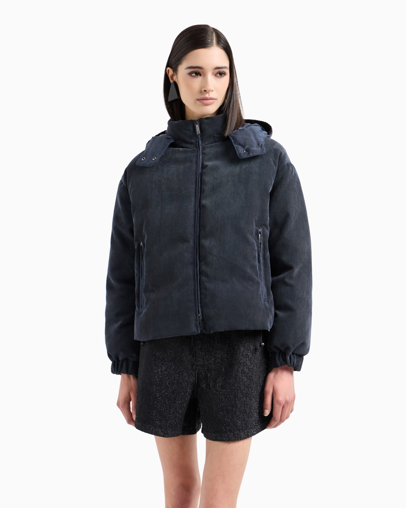 Chaqueta de plumas en pana fina resistente al agua con capucha y relleno de pluma reciclada ASV Diapositiva 1