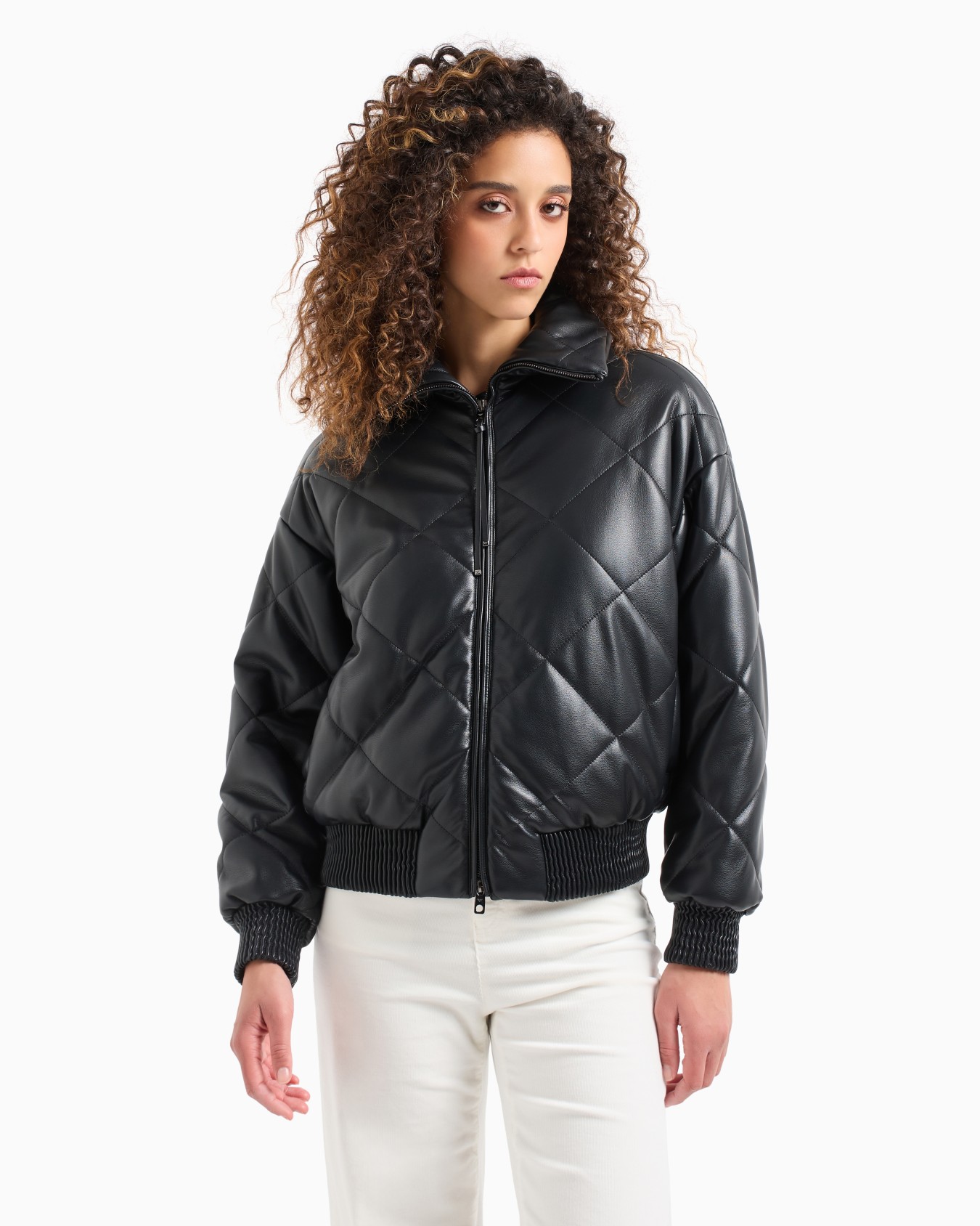 Leather-look, quilted full-zip blouson Slide 1