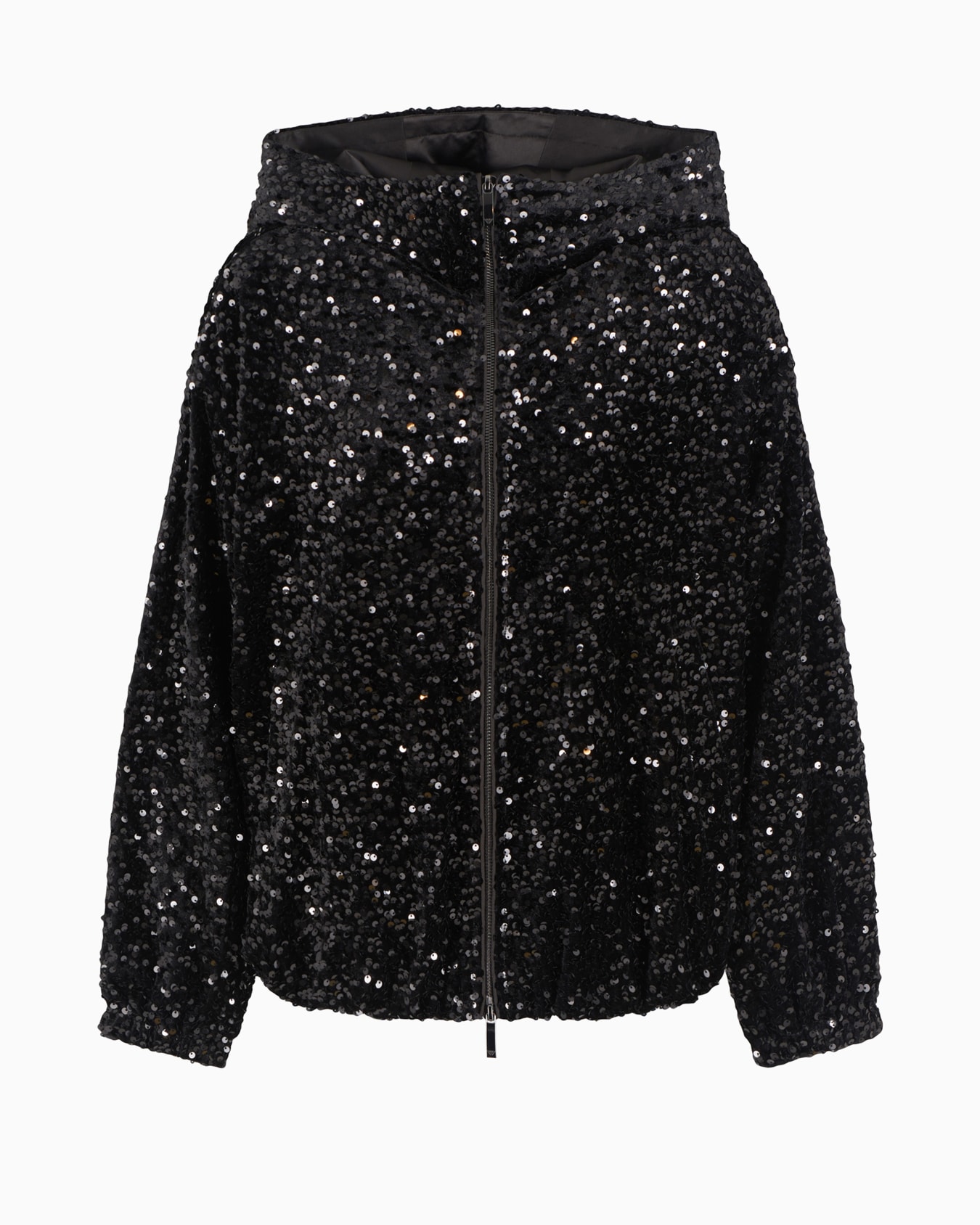Hooded chenille blouson with all-over sequins Slide 0