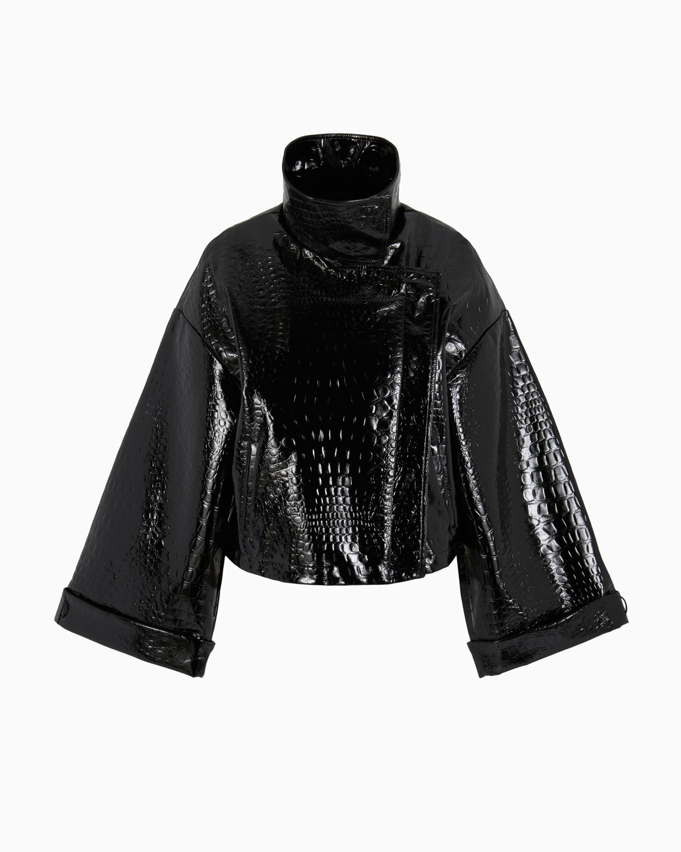 Mock croc vinyl blouson with kimono sleeves Slide 0