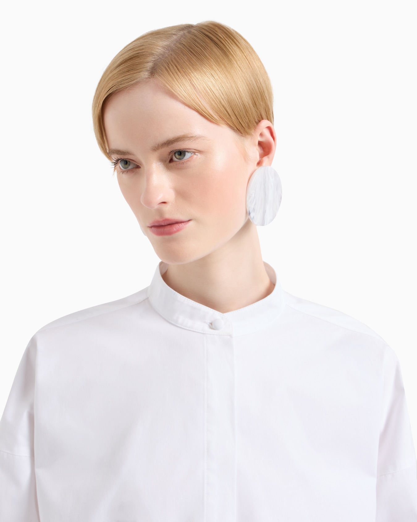 Maxi camicia collo guru in cotone smerigliato Slide 4
