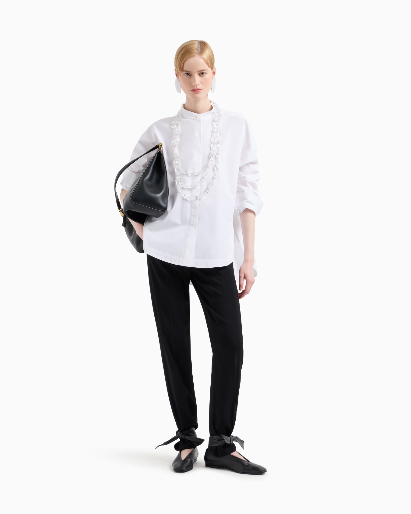 Maxi camicia collo guru in cotone smerigliato Slide 1