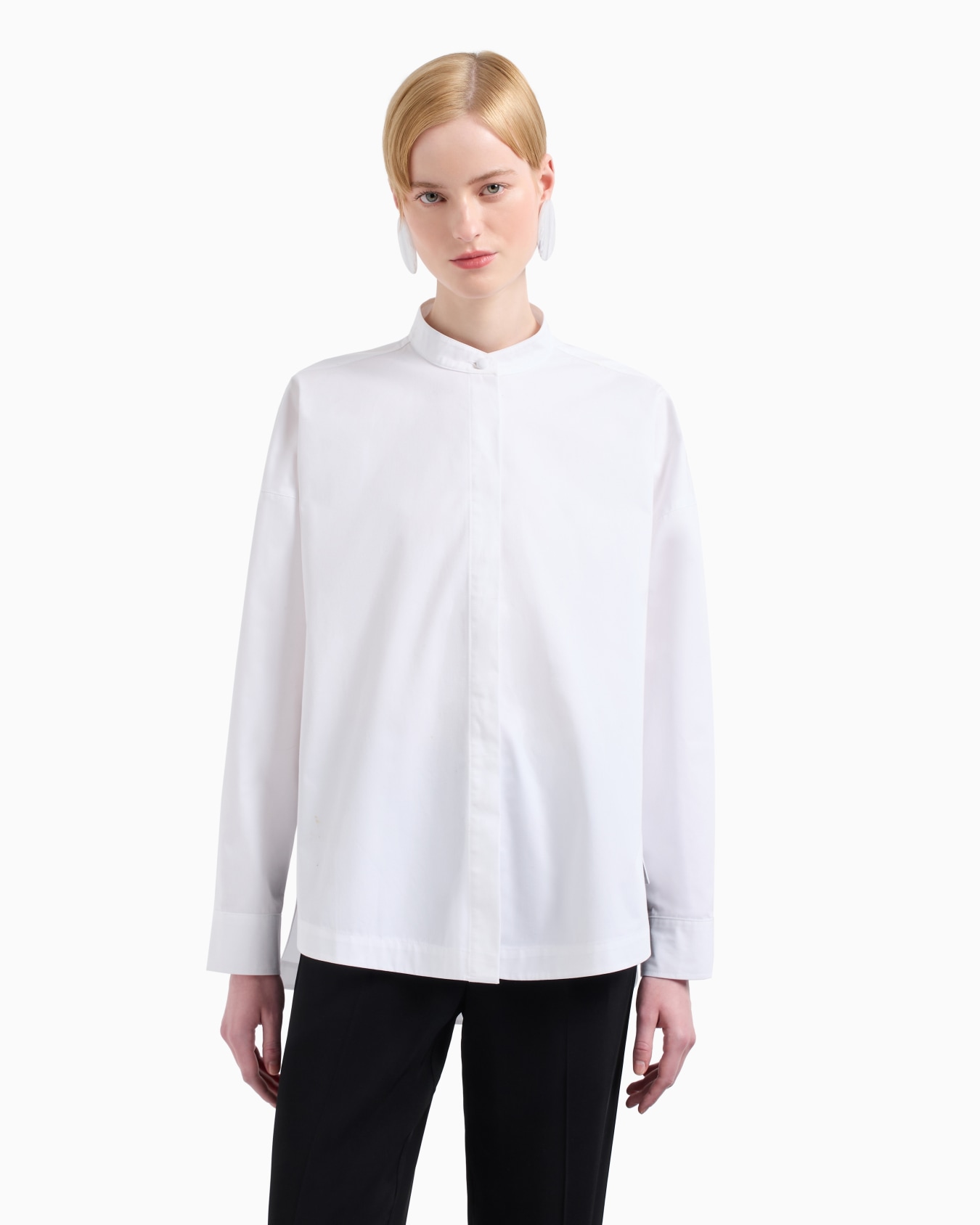 Maxi camicia collo guru in cotone smerigliato Slide 3