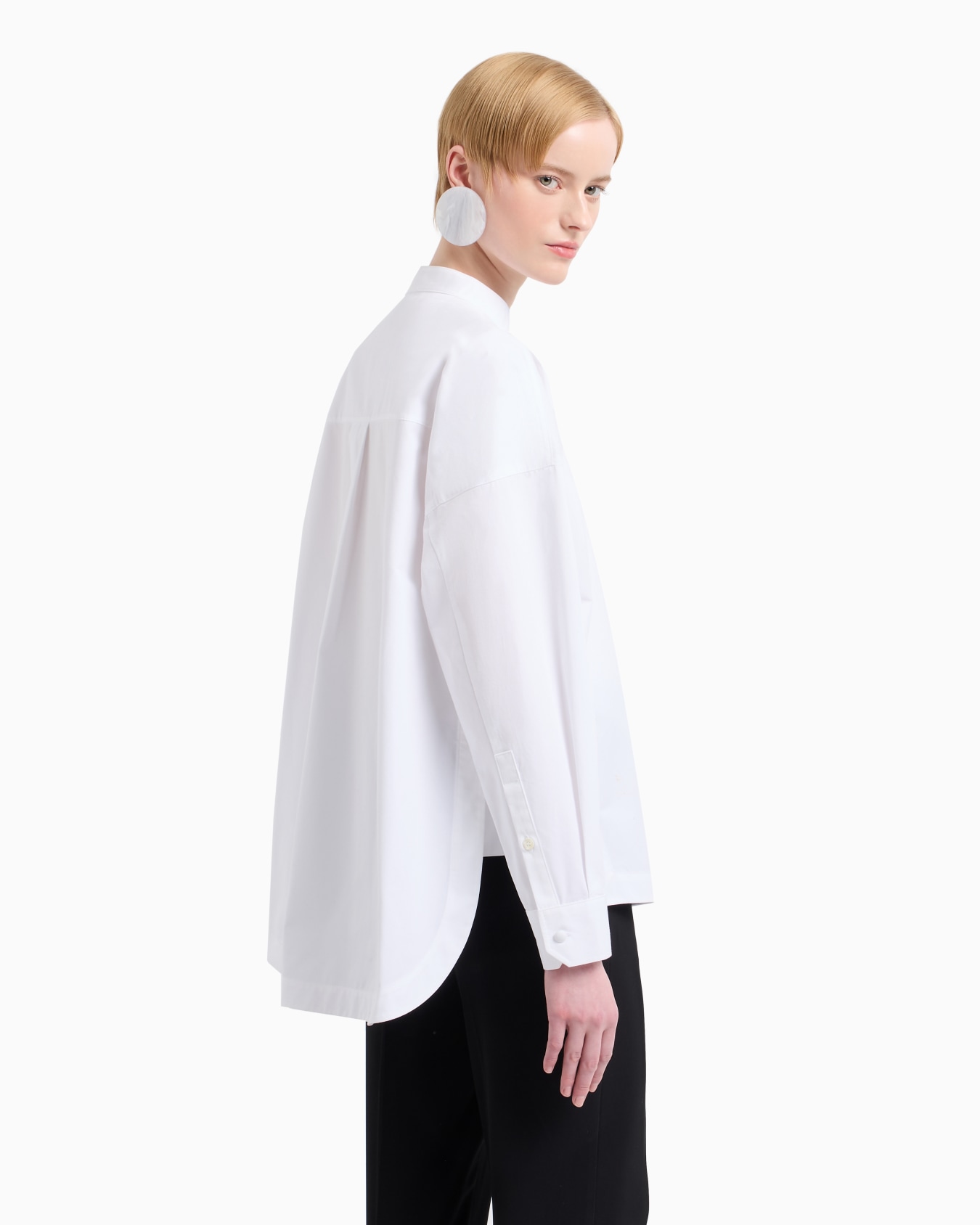 Maxi camicia collo guru in cotone smerigliato Slide 2
