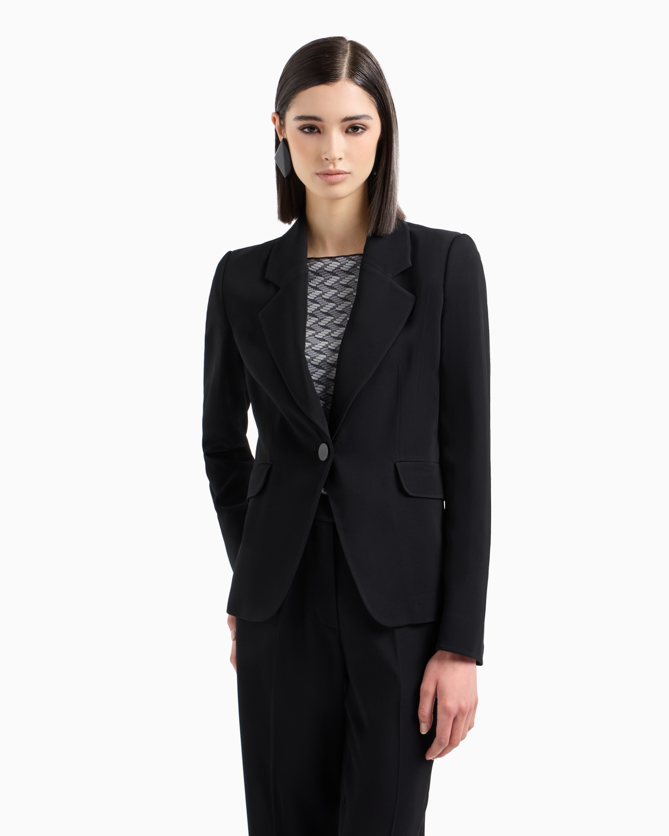Chaqueta de abotonadura sencilla de viscosa elástica Diapositiva 1