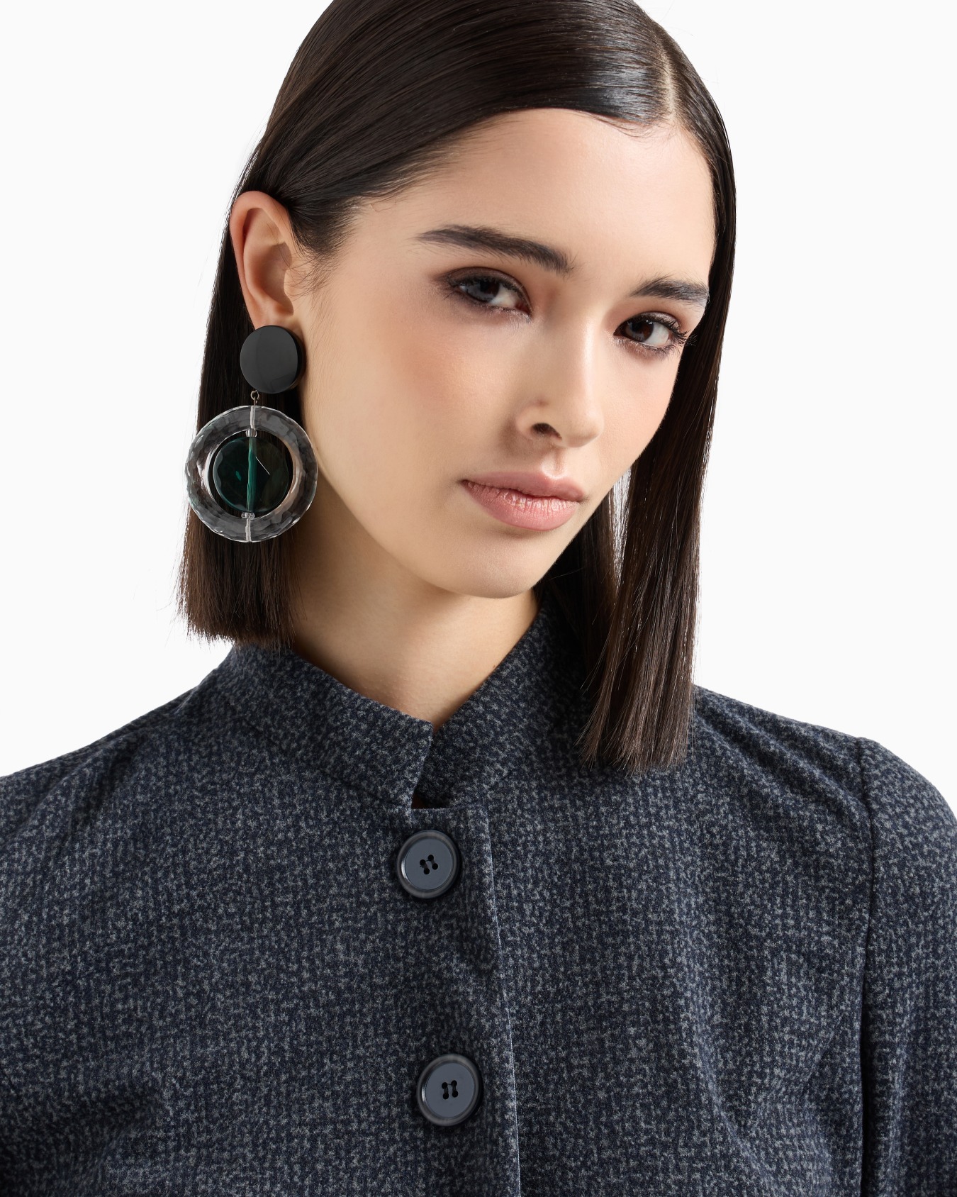 Jacke mit Grandad-Kragen aus Jacquard-Jersey in melierter Flanell-Optik Folie 4