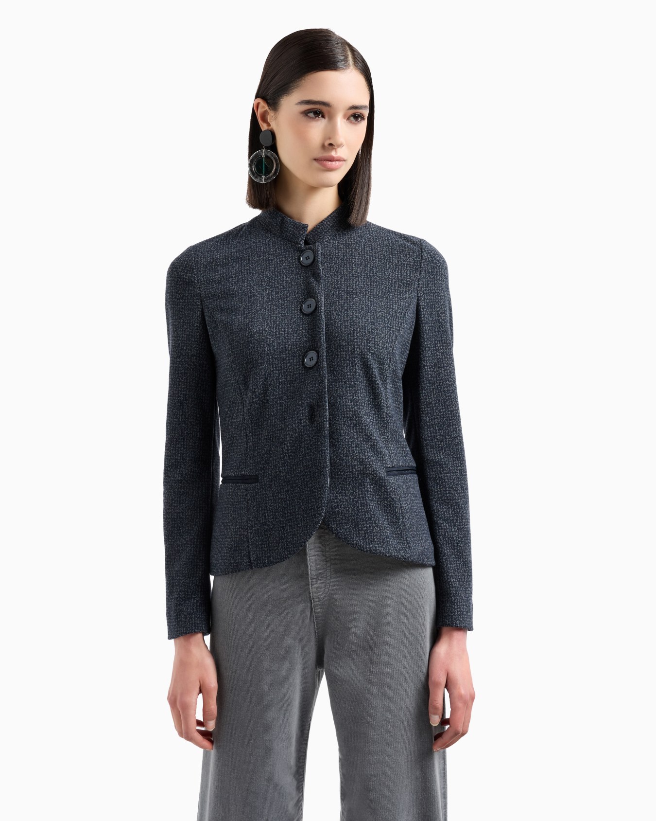 Jacke mit Grandad-Kragen aus Jacquard-Jersey in melierter Flanell-Optik Folie 1