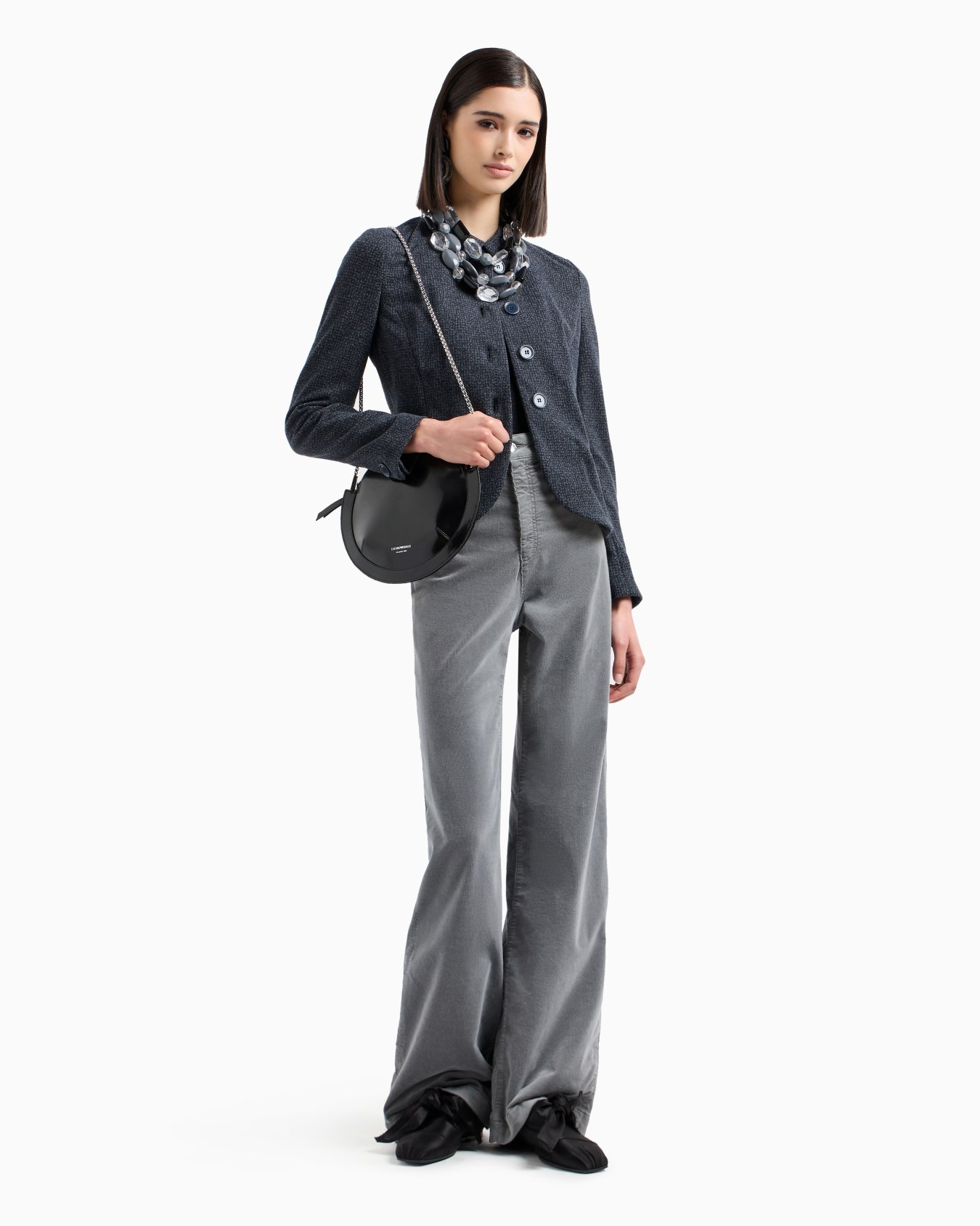 Jacke mit Grandad-Kragen aus Jacquard-Jersey in melierter Flanell-Optik Folie 3
