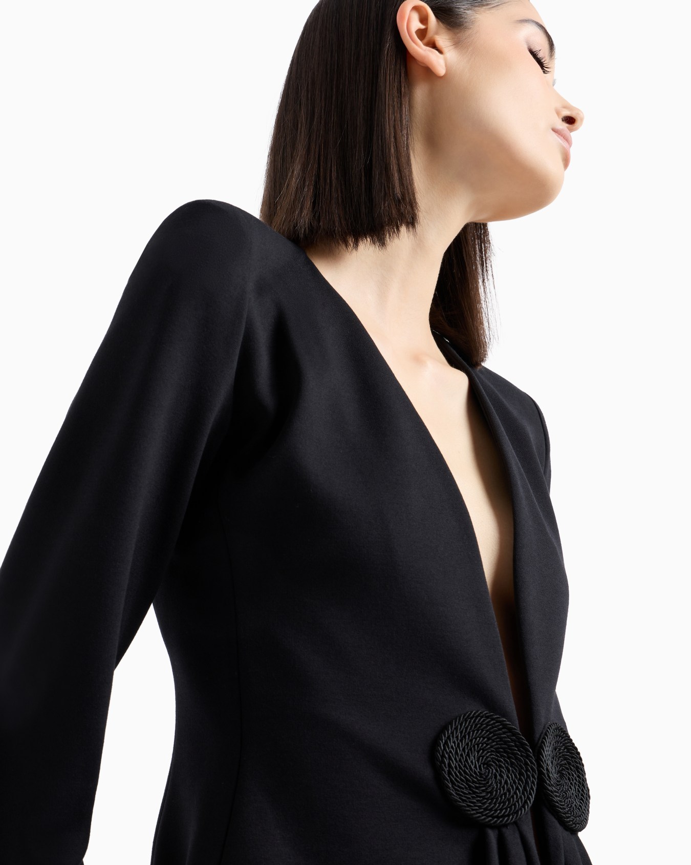 Chaqueta con cuello de pico en punto milano elástico con parche de cordoncillo Diapositiva 4