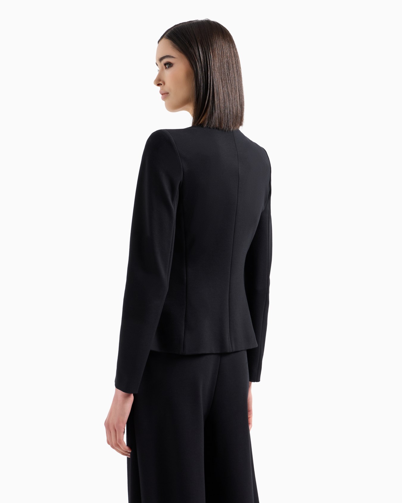Chaqueta con cuello de pico en punto milano elástico con parche de cordoncillo Diapositiva 2