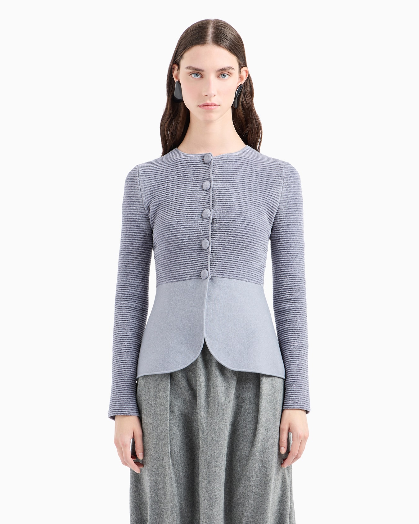 Ottoman-fabric cardigan jacket with peplum Slide 2