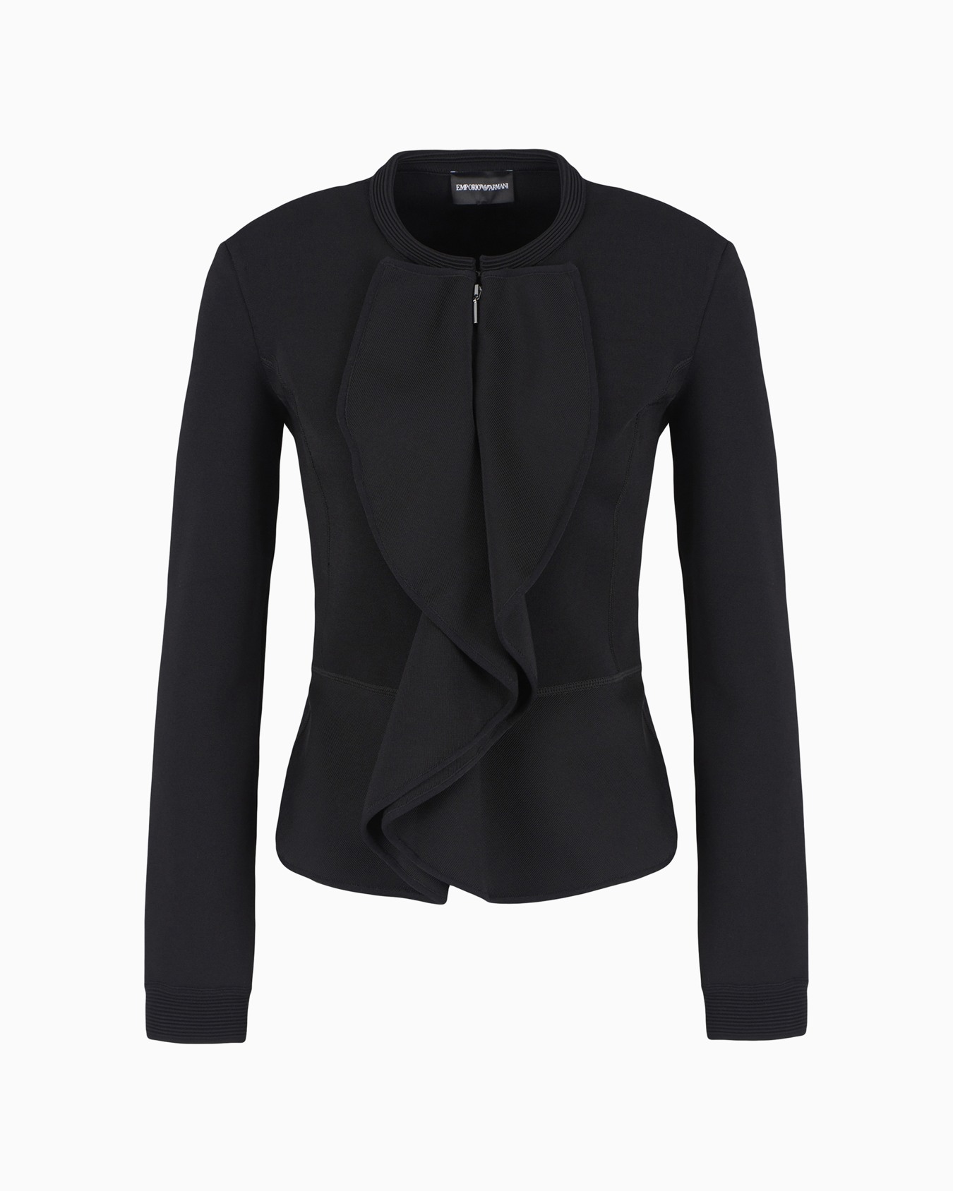 Zipped jacket with ruffles in Milano-stitch fabric Slide 0