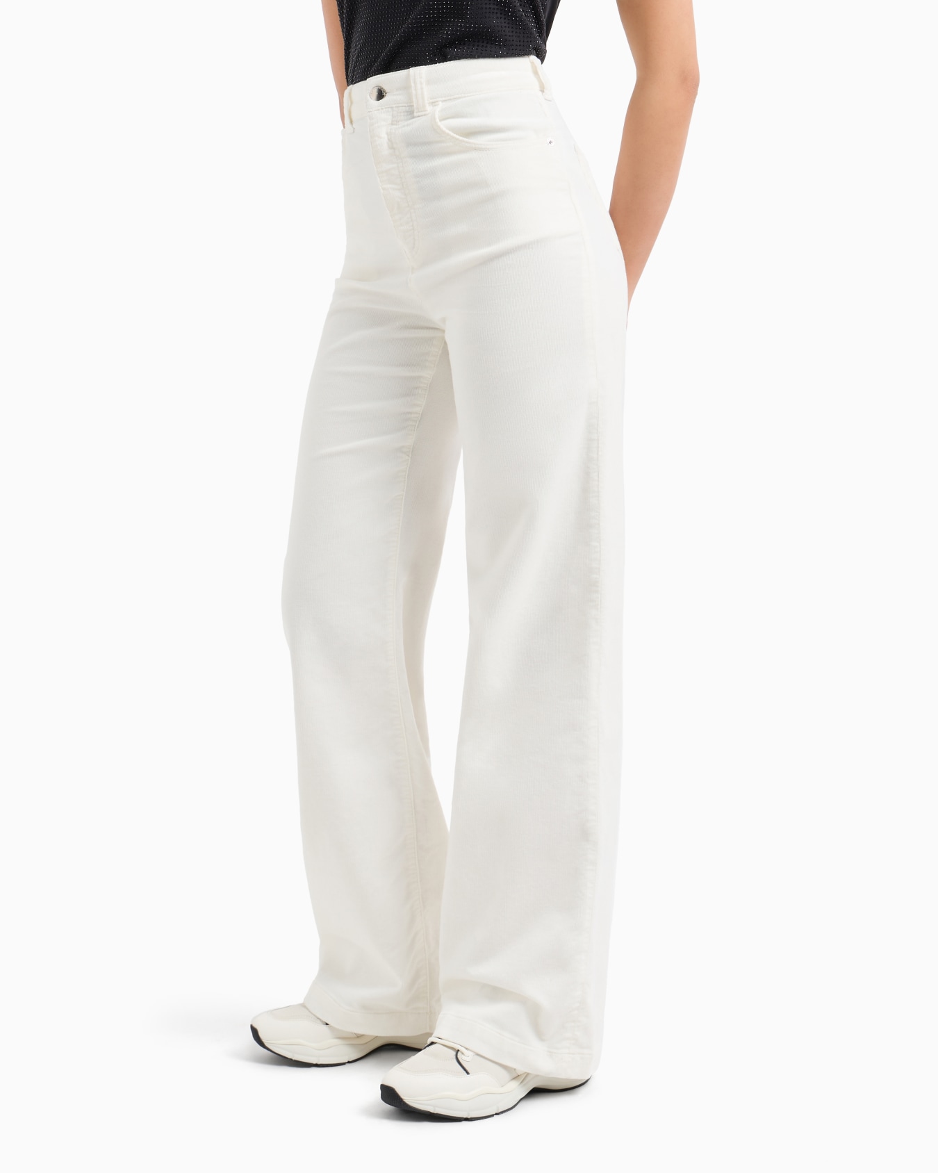 Pantalones palazzo J14 de cintura alta y pernera ancha de pana teñida en prenda Diapositiva 1