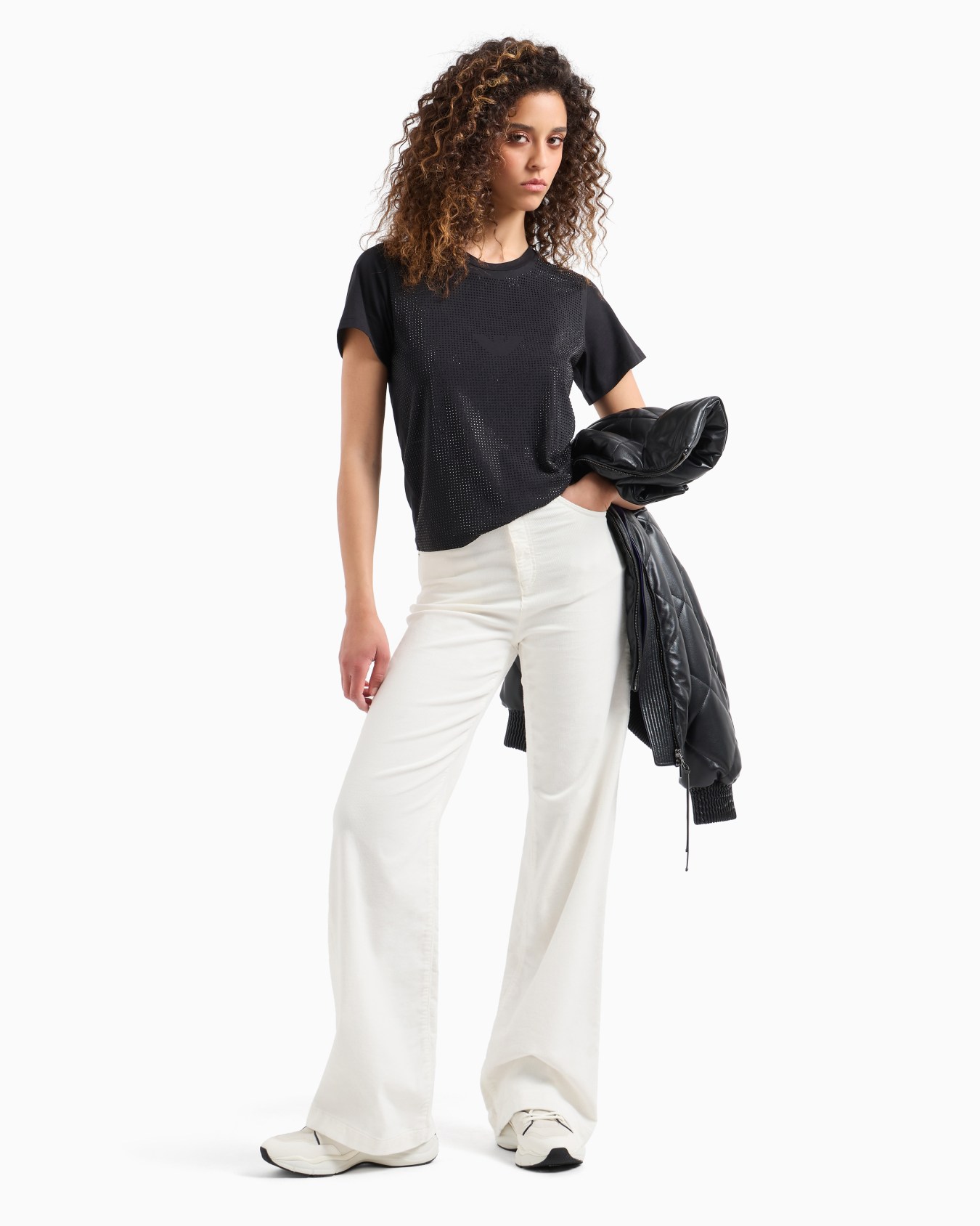 Pantalones palazzo J14 de cintura alta y pernera ancha de pana teñida en prenda Diapositiva 3