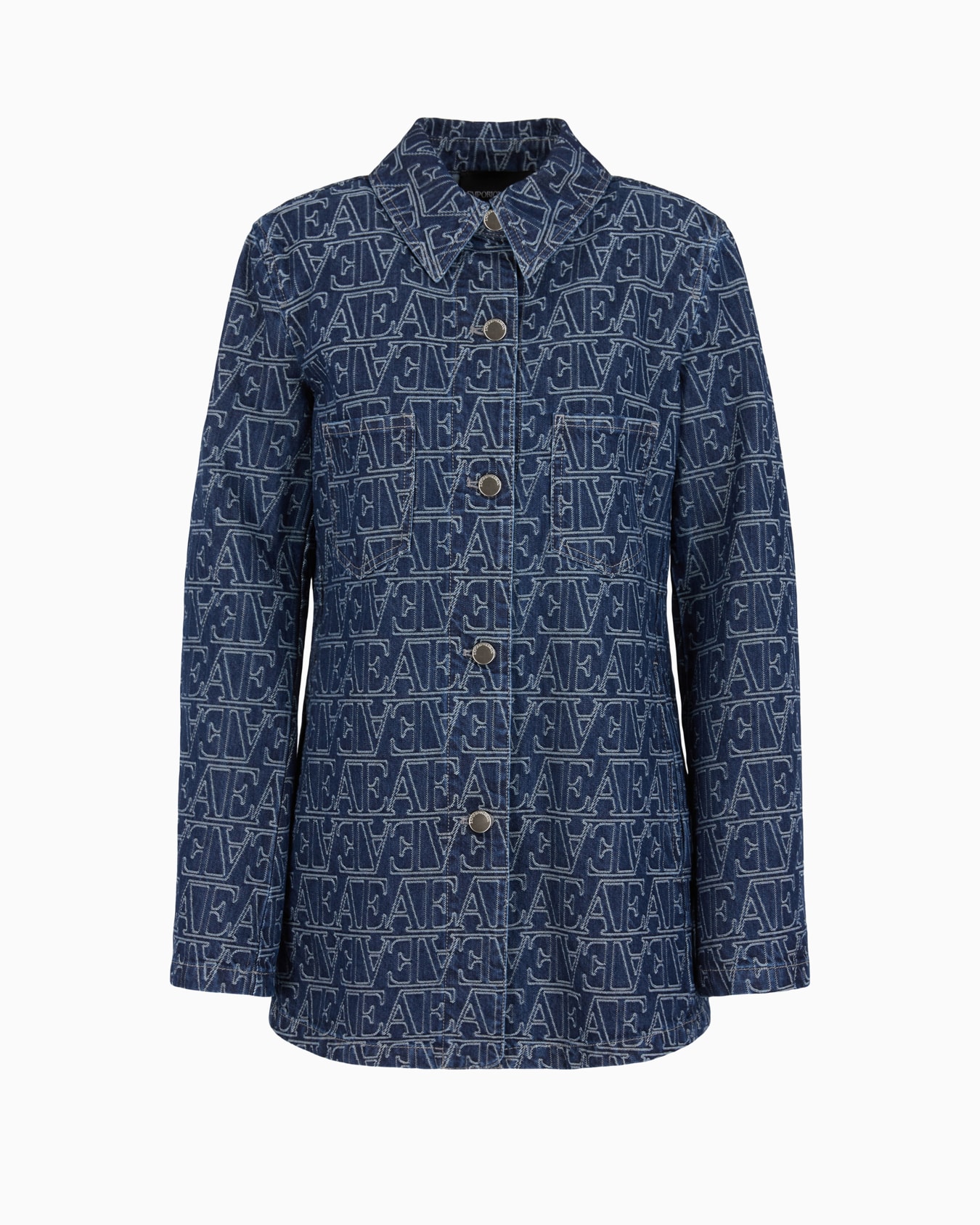Chaqueta camisera en denim con logotipo integral EA en tejido jacquard Diapositiva 0