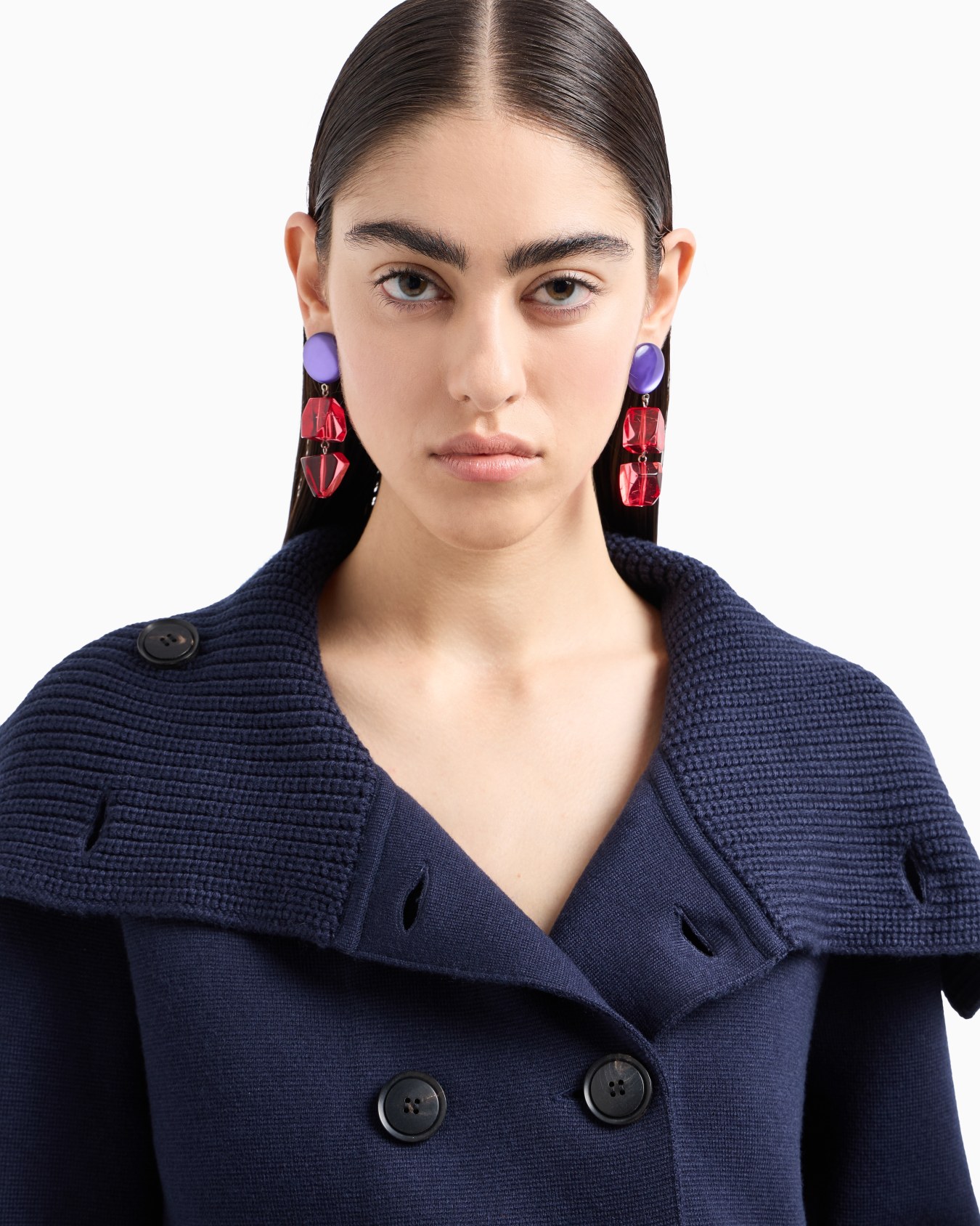 Manteau croisé en maille à point tissé de laine vierge mélangée Diapositive 4