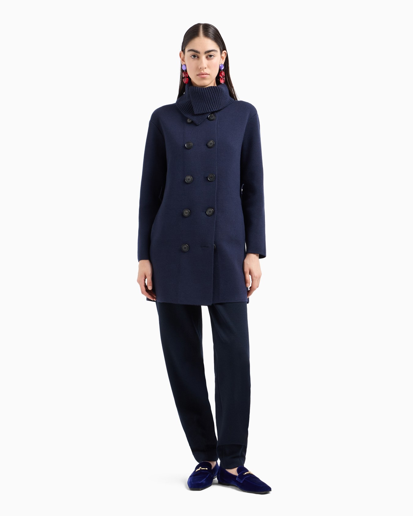 Manteau croisé en maille à point tissé de laine vierge mélangée Diapositive 1