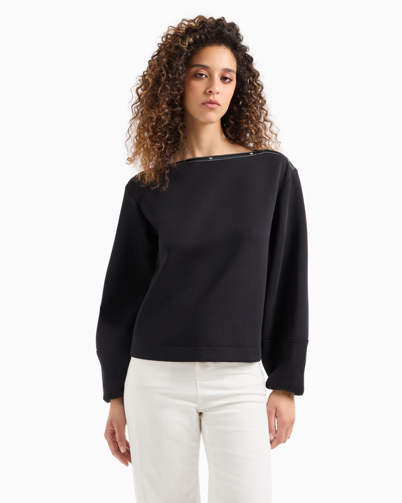 Double jersey boat neck sweatshirt with eagle logo tape Slide 1