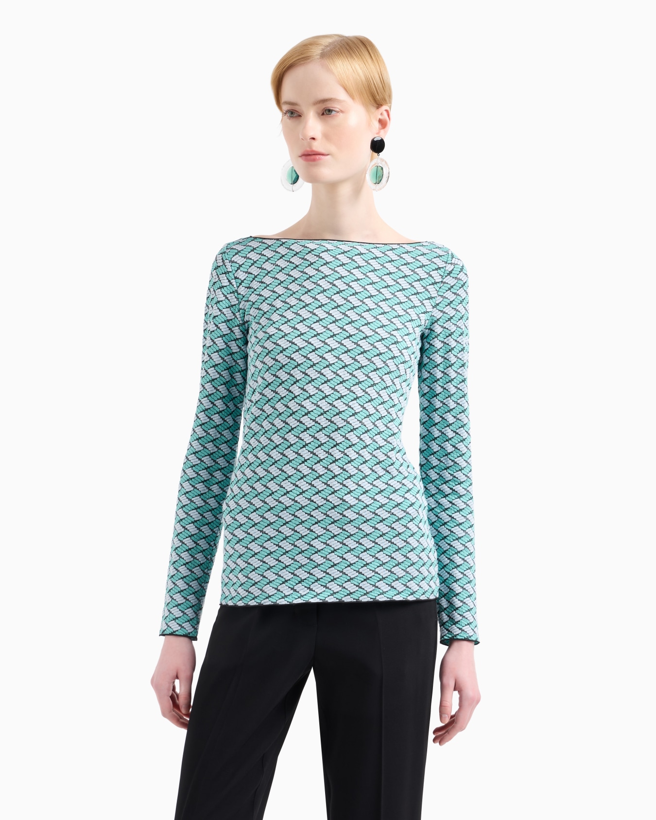 Jersey de cuello barco de tejido jacquard de punto con motivo en relieve Diapositiva 1