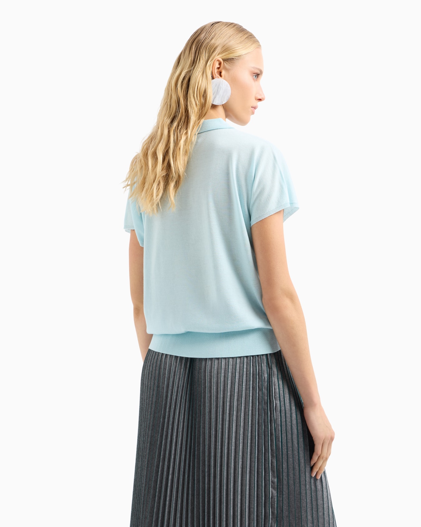 Jersey con cuello de polo de mezcla de lana virgen y seda con elaboración en punto calado Diapositiva 2