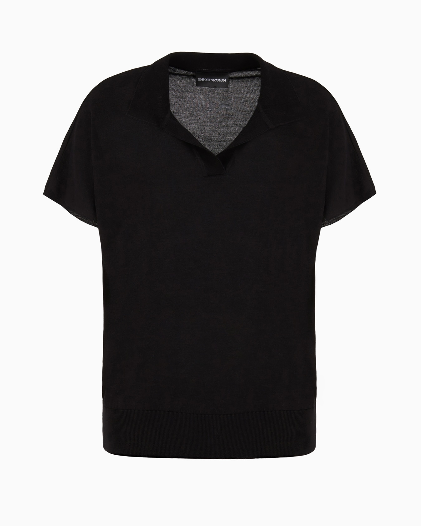 Maglia collo polo in misto lana vergine e seta punto rasato calato Slide 0