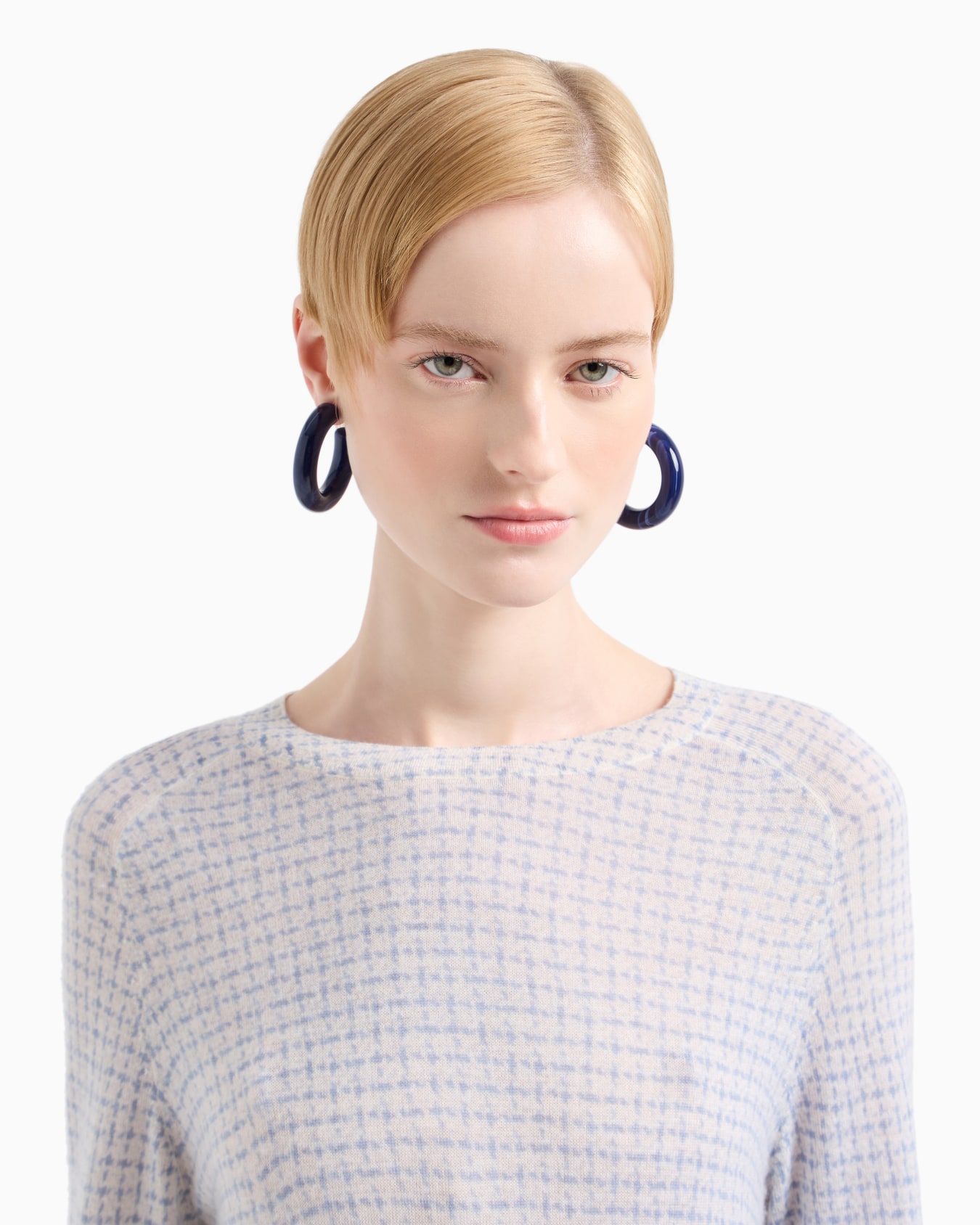 Maglione in puro cashmere rasato stampa pied de poule astratto all over Slide 4