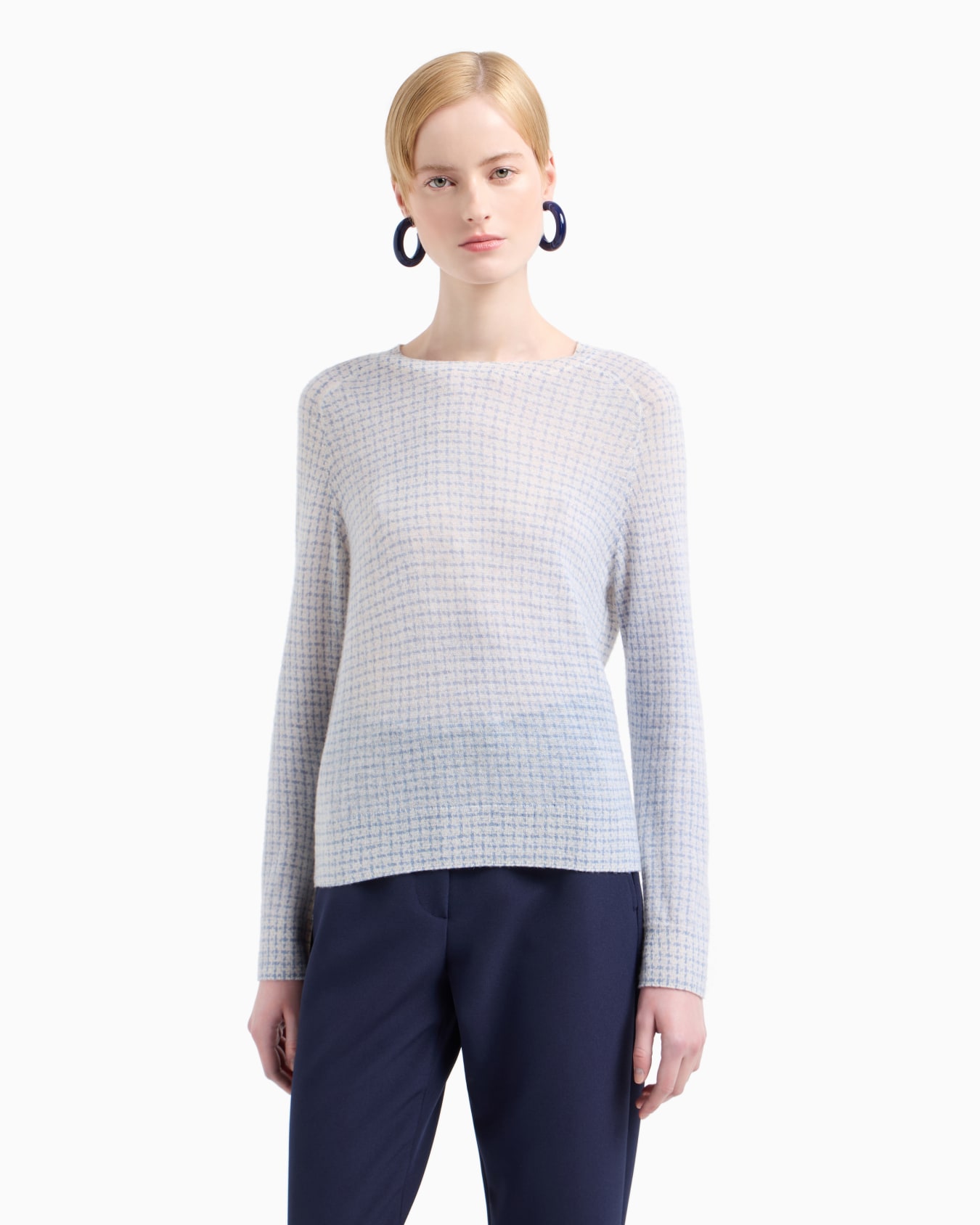 Maglione in puro cashmere rasato stampa pied de poule astratto all over Slide 1