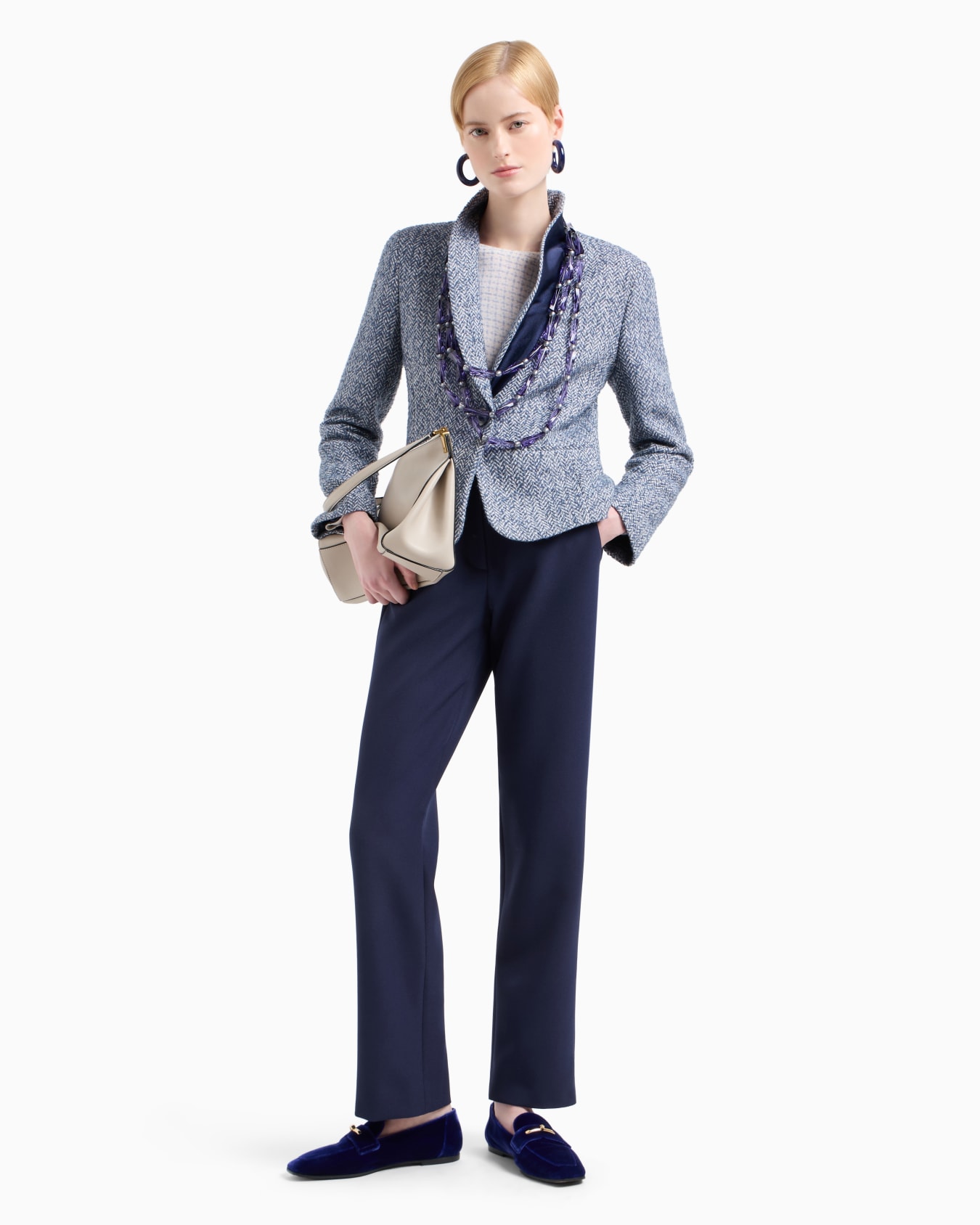 Maglione in puro cashmere rasato stampa pied de poule astratto all over Slide 3