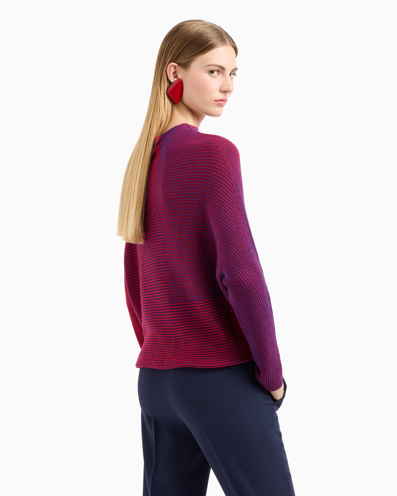 Maglione con maniche pipistrello in tessuto a coste inglesi bicolore Slide 2