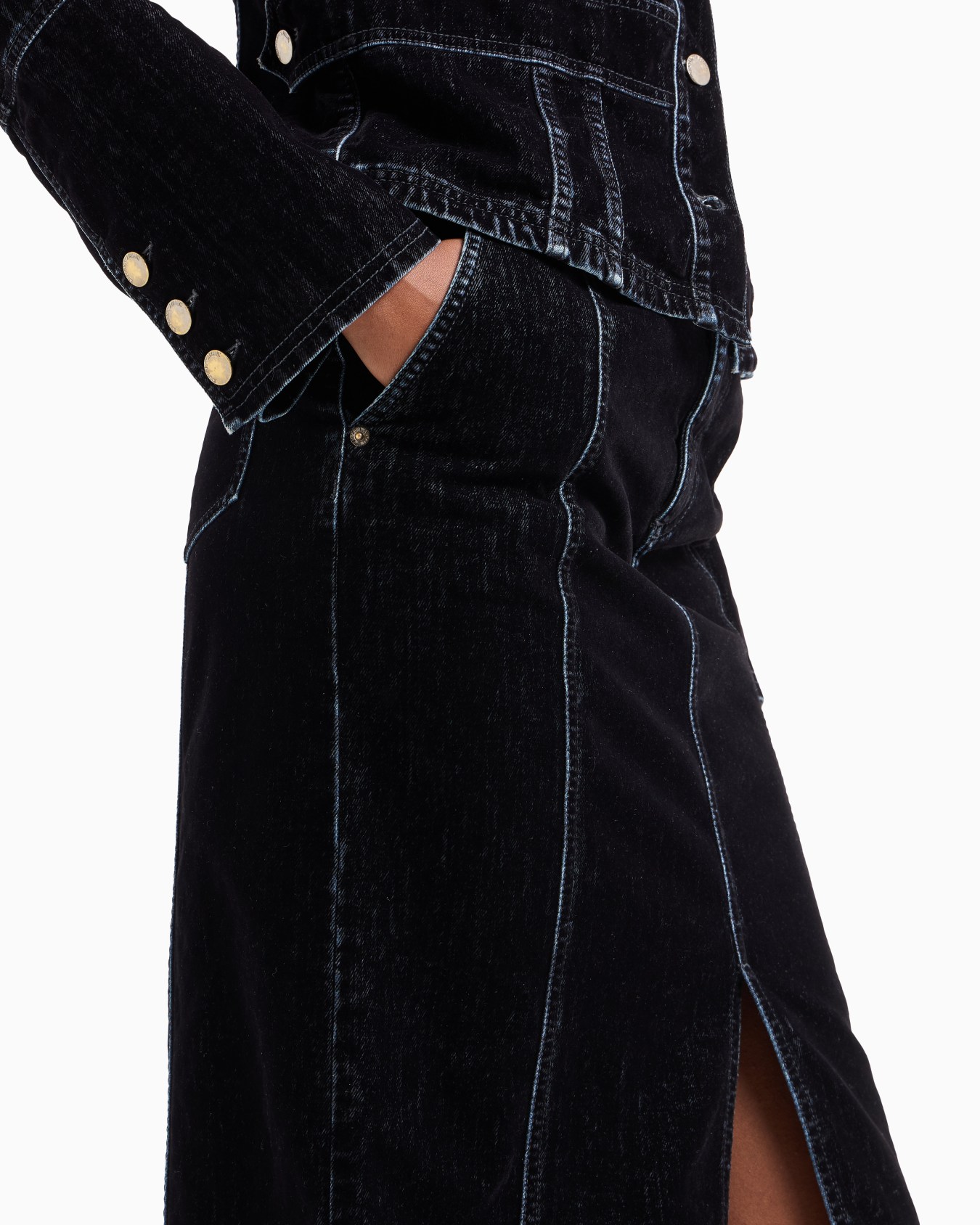 Langer Rock aus Flock-Denim in Samt-Optik Folie 4