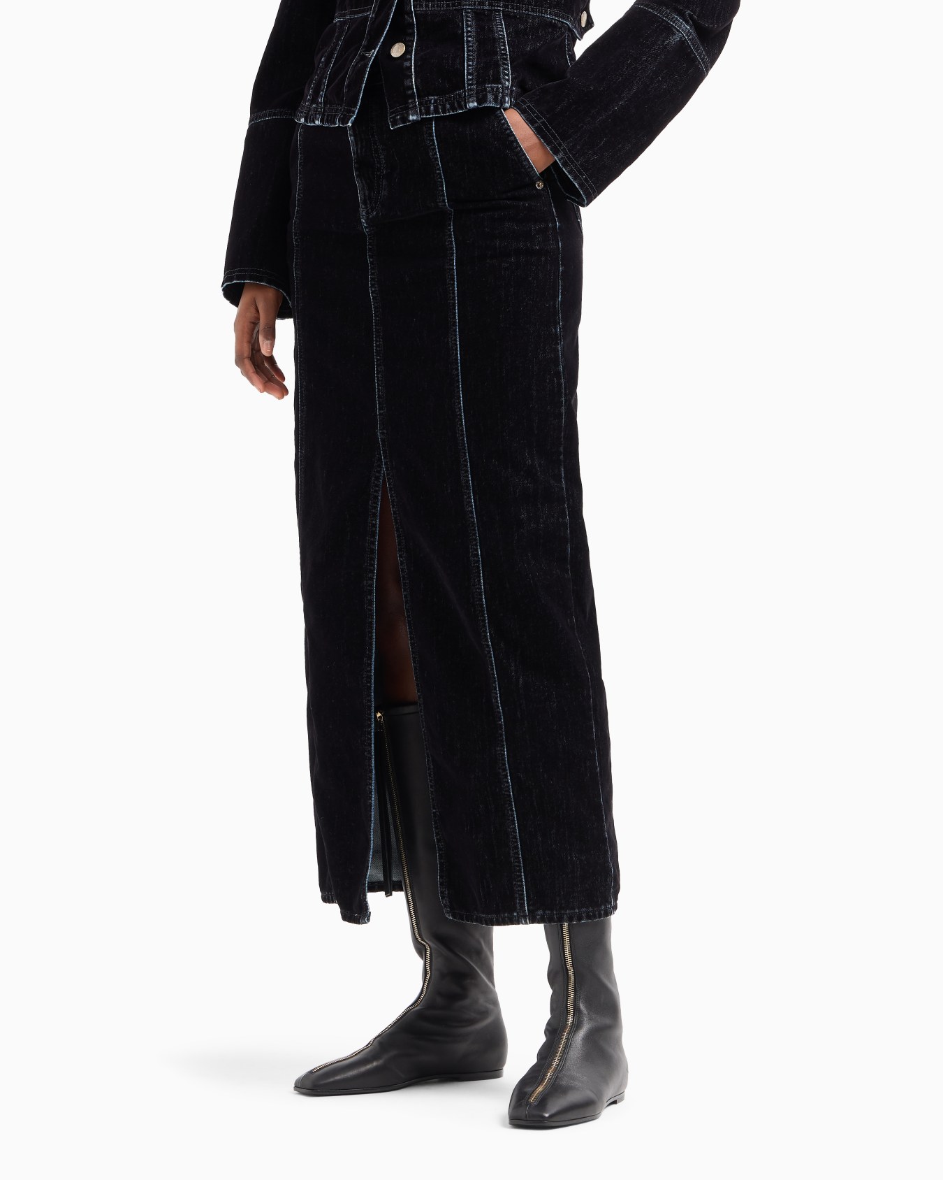 Langer Rock aus Flock-Denim in Samt-Optik Folie 1