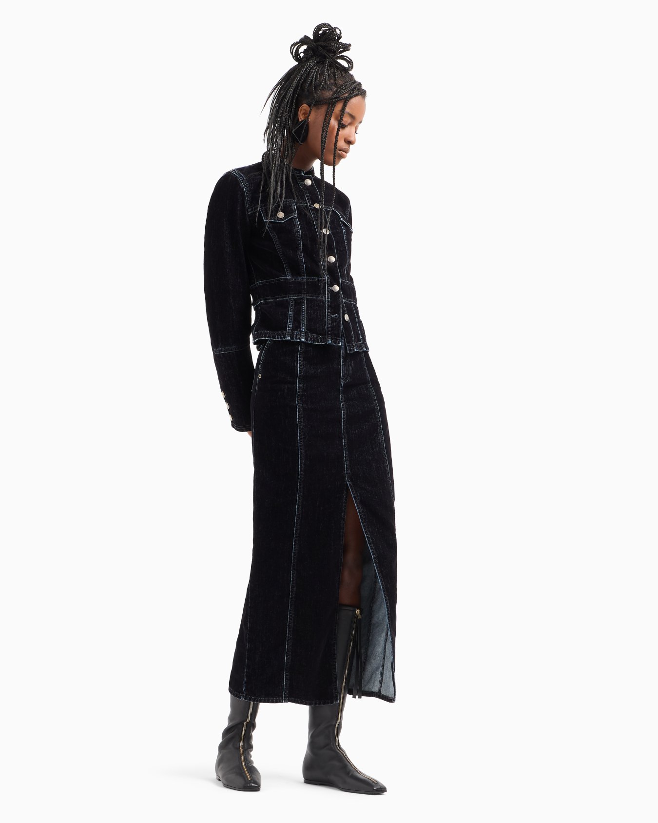 Langer Rock aus Flock-Denim in Samt-Optik Folie 3