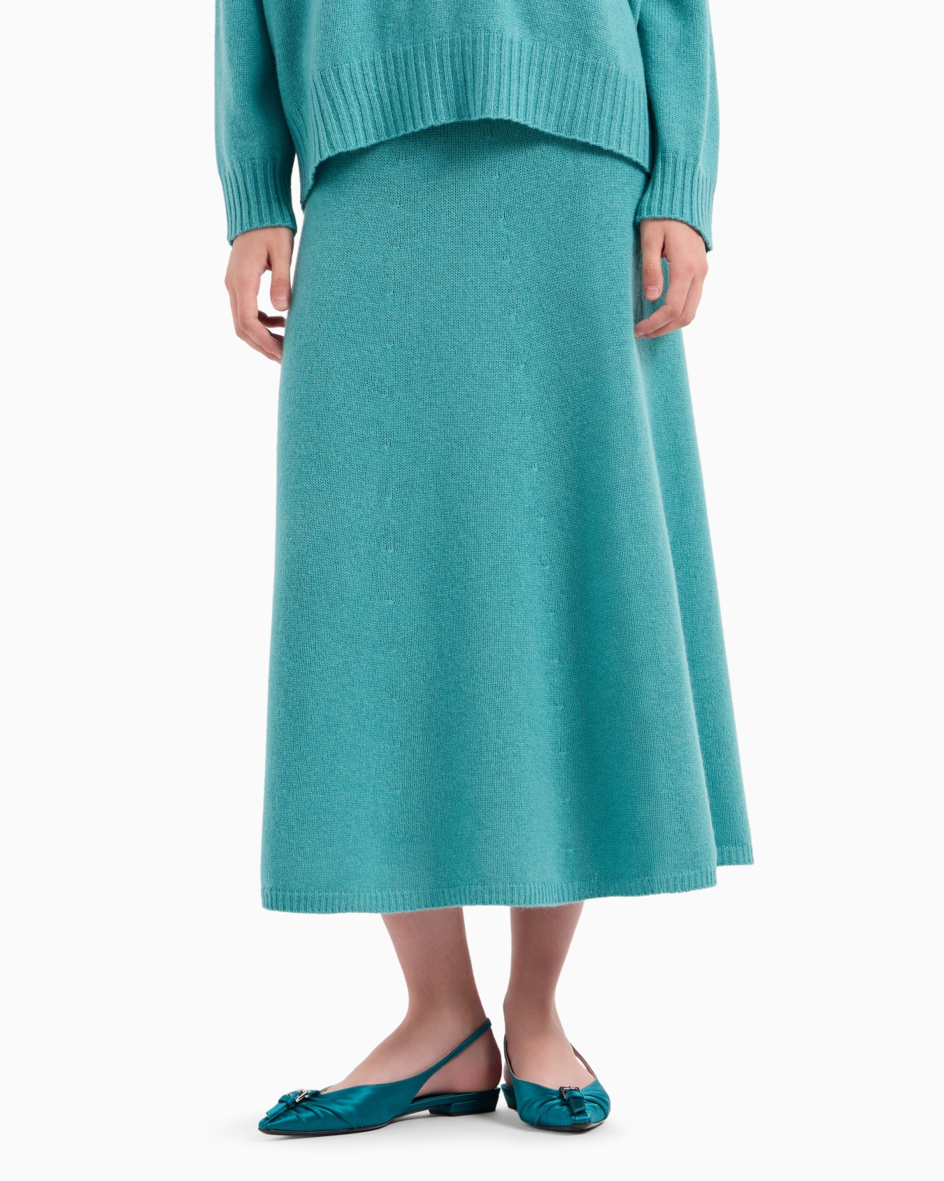 Seamless plain virgin wool midi skirt 슬라이드 1