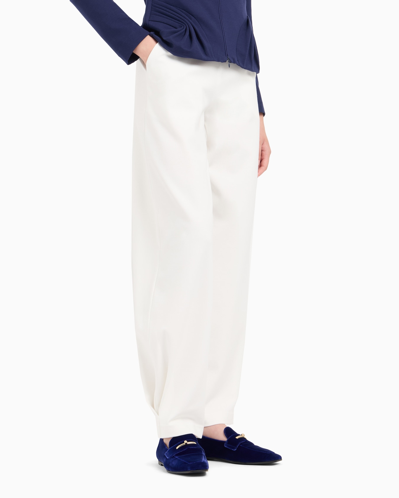 Stretch Milano-stitch fabric trousers with pleat at the hem Slide 1