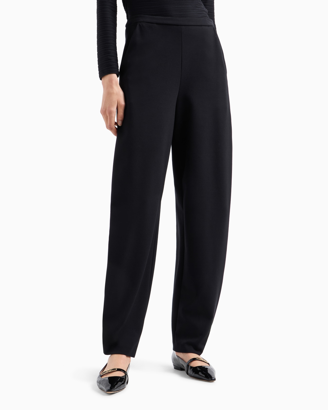 Stretch Milano-stitch fabric trousers with pleat at the hem Slide 1