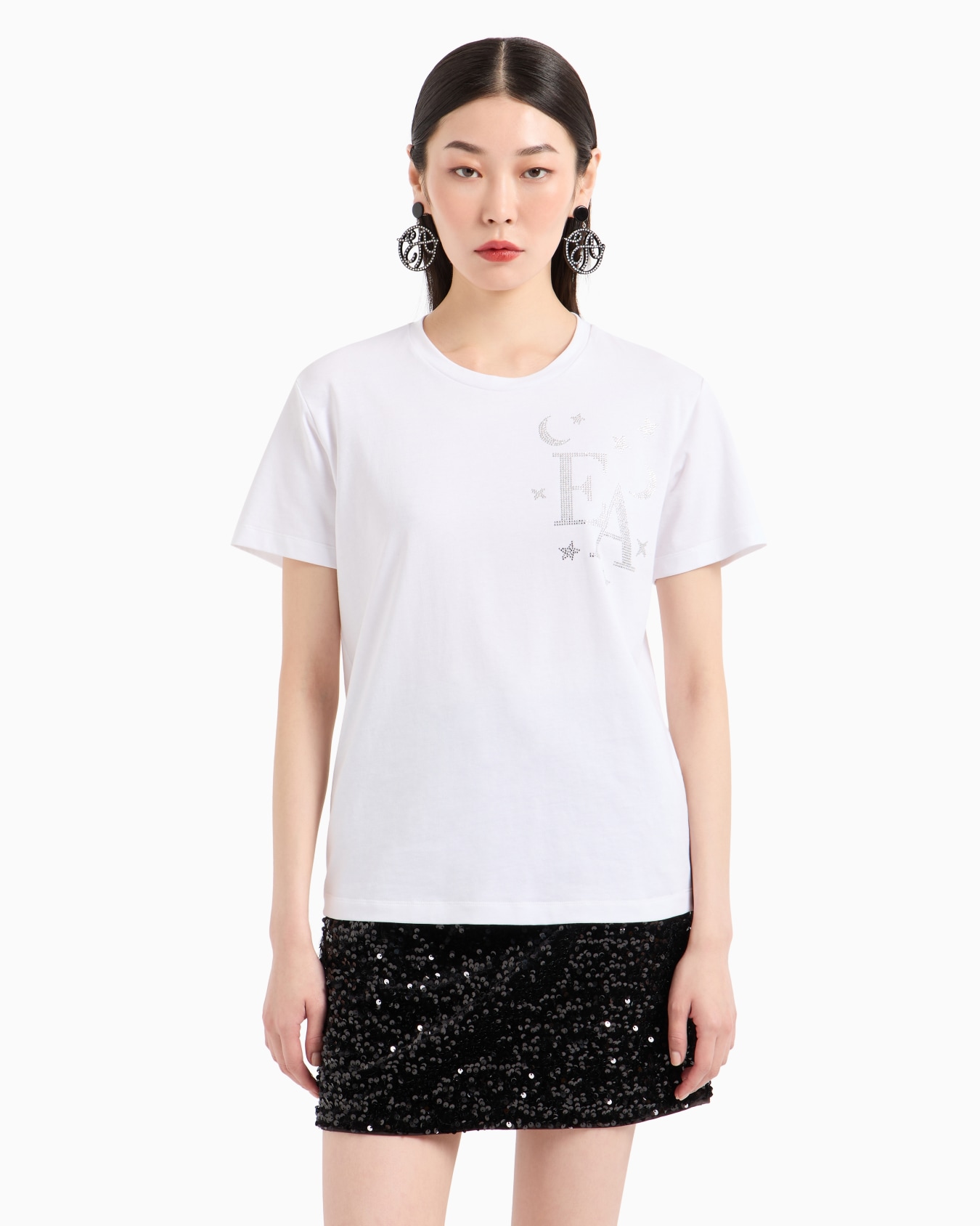 Jersey T-shirt with rhinestone moon and stars logo Slide 1