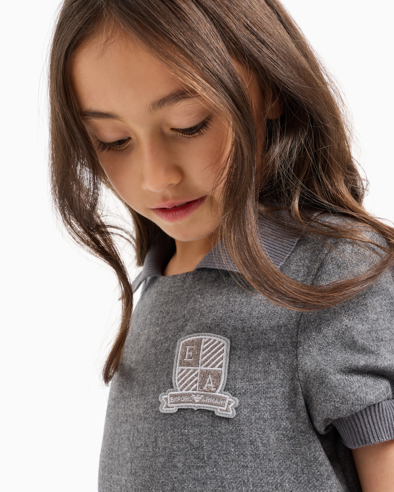 Abito con maniche a sbuffo in misto lana con patch stemma logo Slide 4