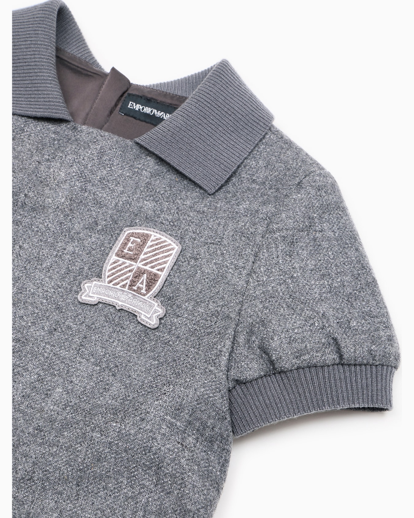 Abito con maniche a sbuffo in misto lana con patch stemma logo Slide 1