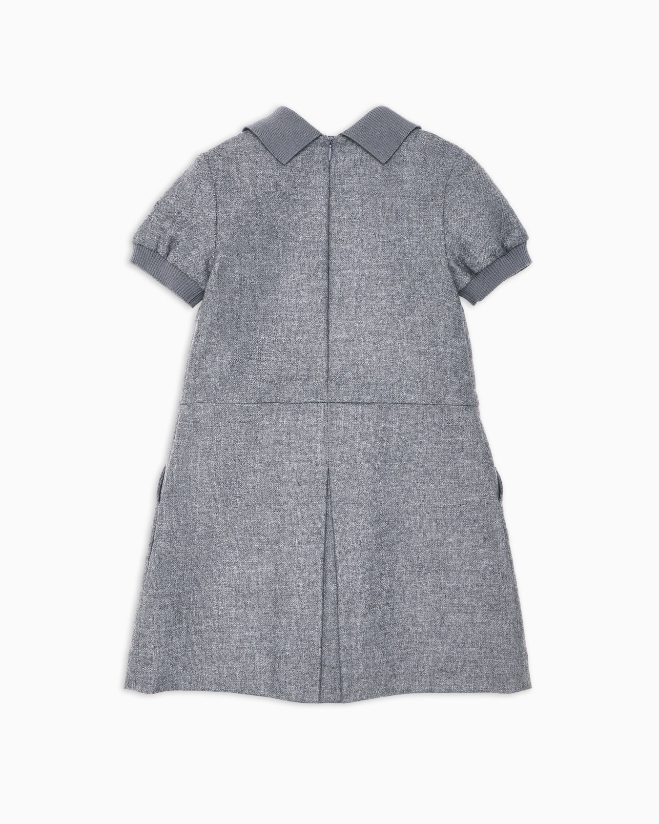 Abito con maniche a sbuffo in misto lana con patch stemma logo Slide 2